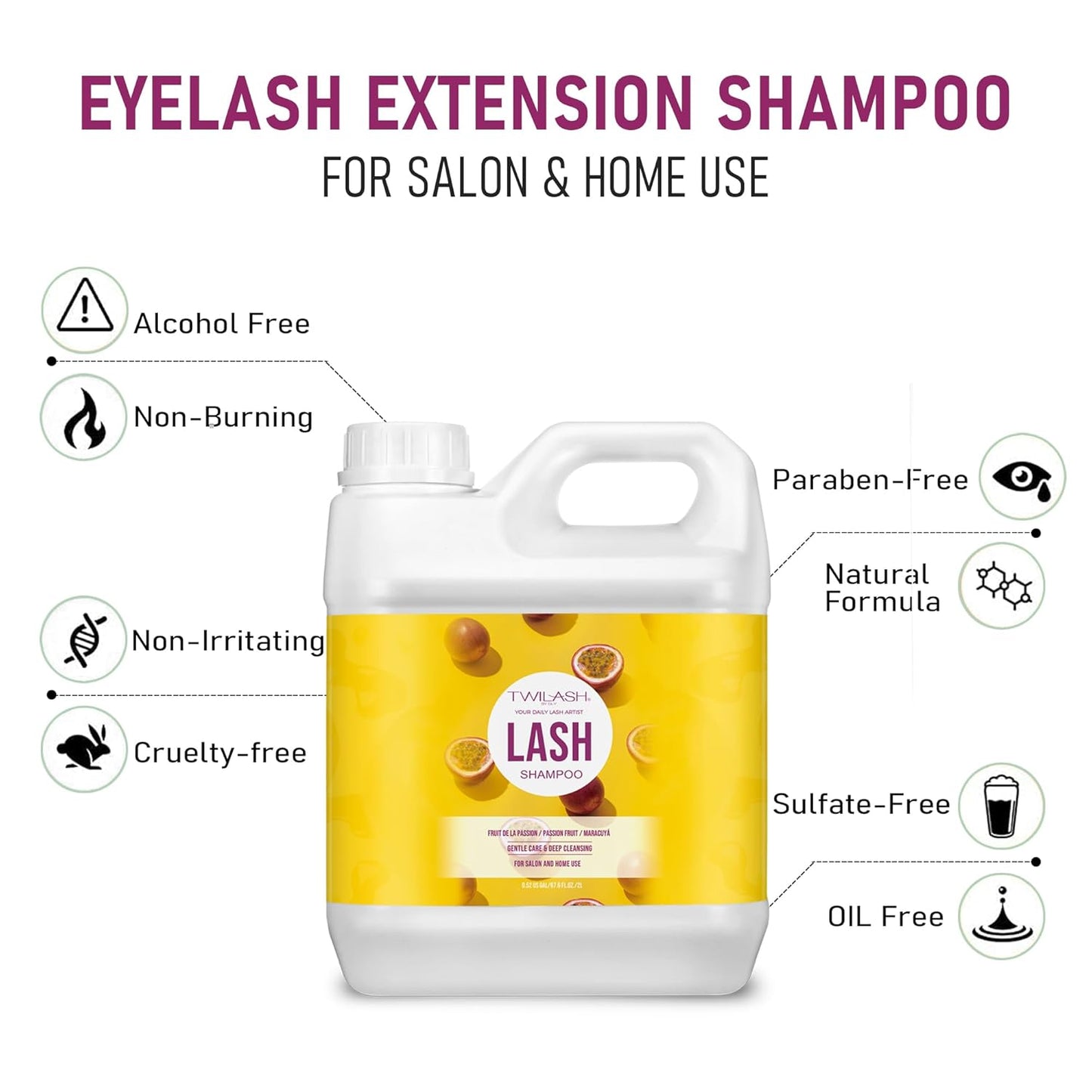 Lash Shampoo Bulk, Eyelash Cleanser for Extensions 2 Liters, Non-irritating or Burning Eyelid Foaming Cleanser for Professional Salon and Home Use (Passion Fruit-2L)