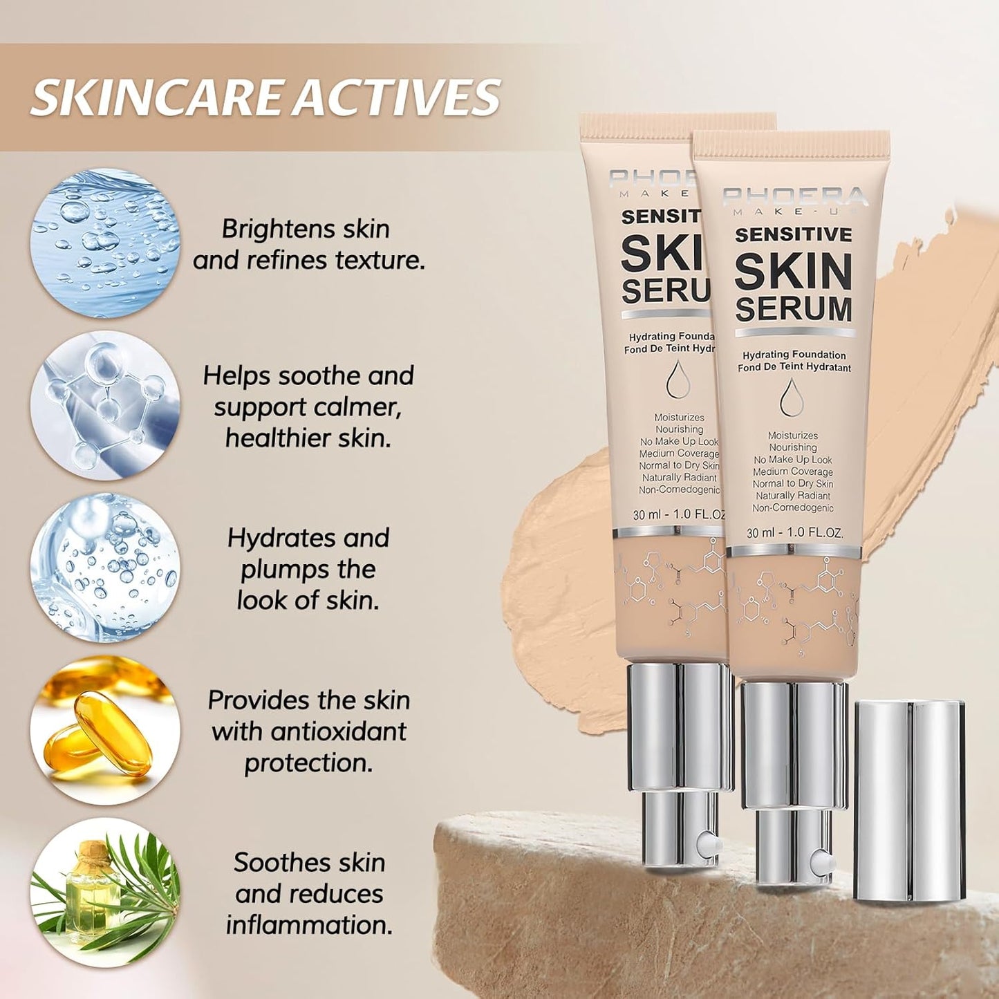 Phoera Foundation Makeup,Flawless Soft Matte Full Coverage with Matte Finish,Hydrating Serum Foundation,Face Makeup for Normal and Dry Skin(N03 Buff Beige, 1PC)