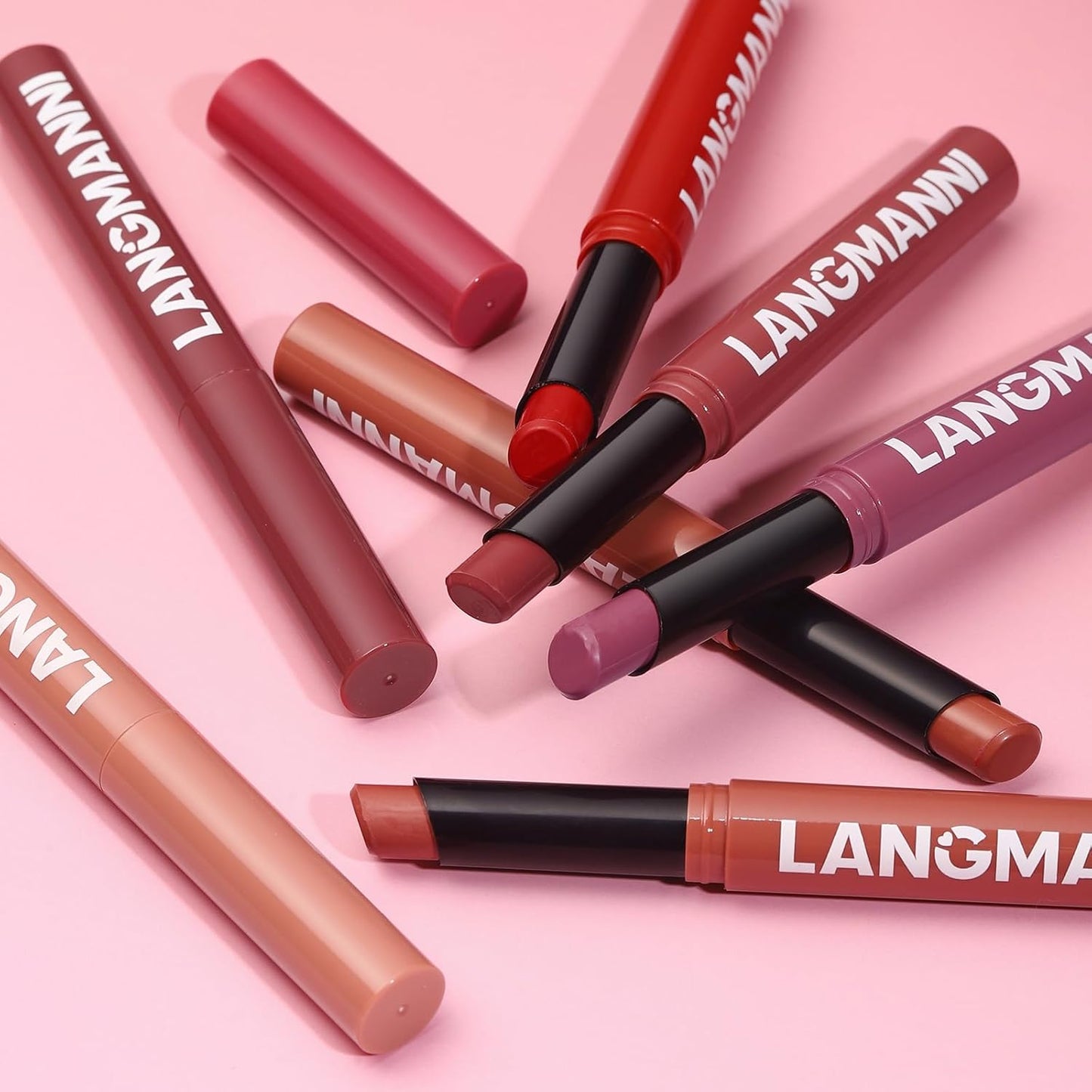 Jolilab 4Pcs Lip Set: 2 Colors Lip Liner+2 Colors Lipstick, Matte/Creamy,Smooth Creamy Texture,Long-Lasting,Bold/Nude Shades for Daily/Party, Vegan, Gift for Makeup Lovers.(#11+12)