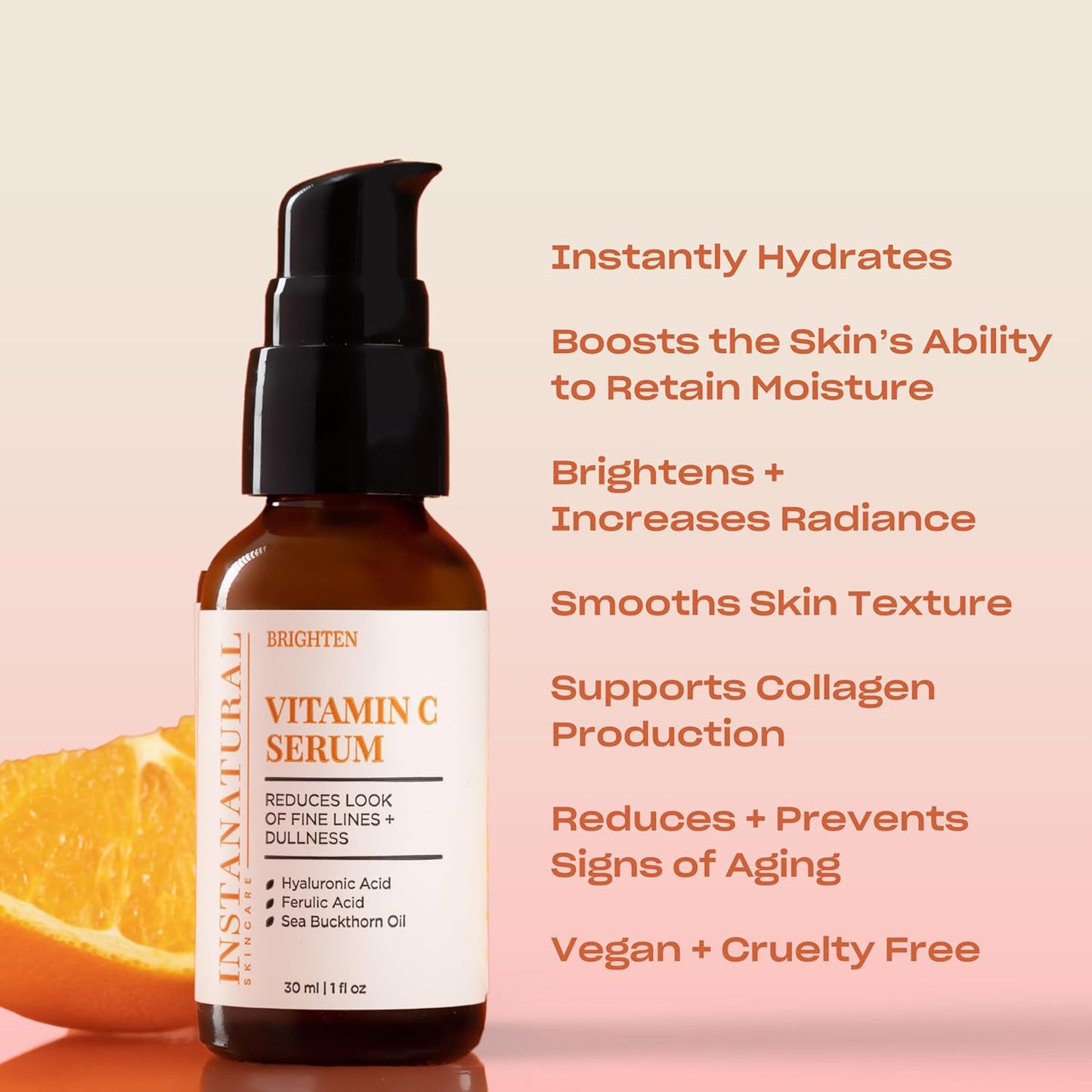 InstaNatural Vitamin C Face Serum with Hyaluronic Acid & Ferulic Acid | Brightening & Hydrating Formula for Radiant, Smooth-Looking Skin – 1 FL Oz - 3 Pack