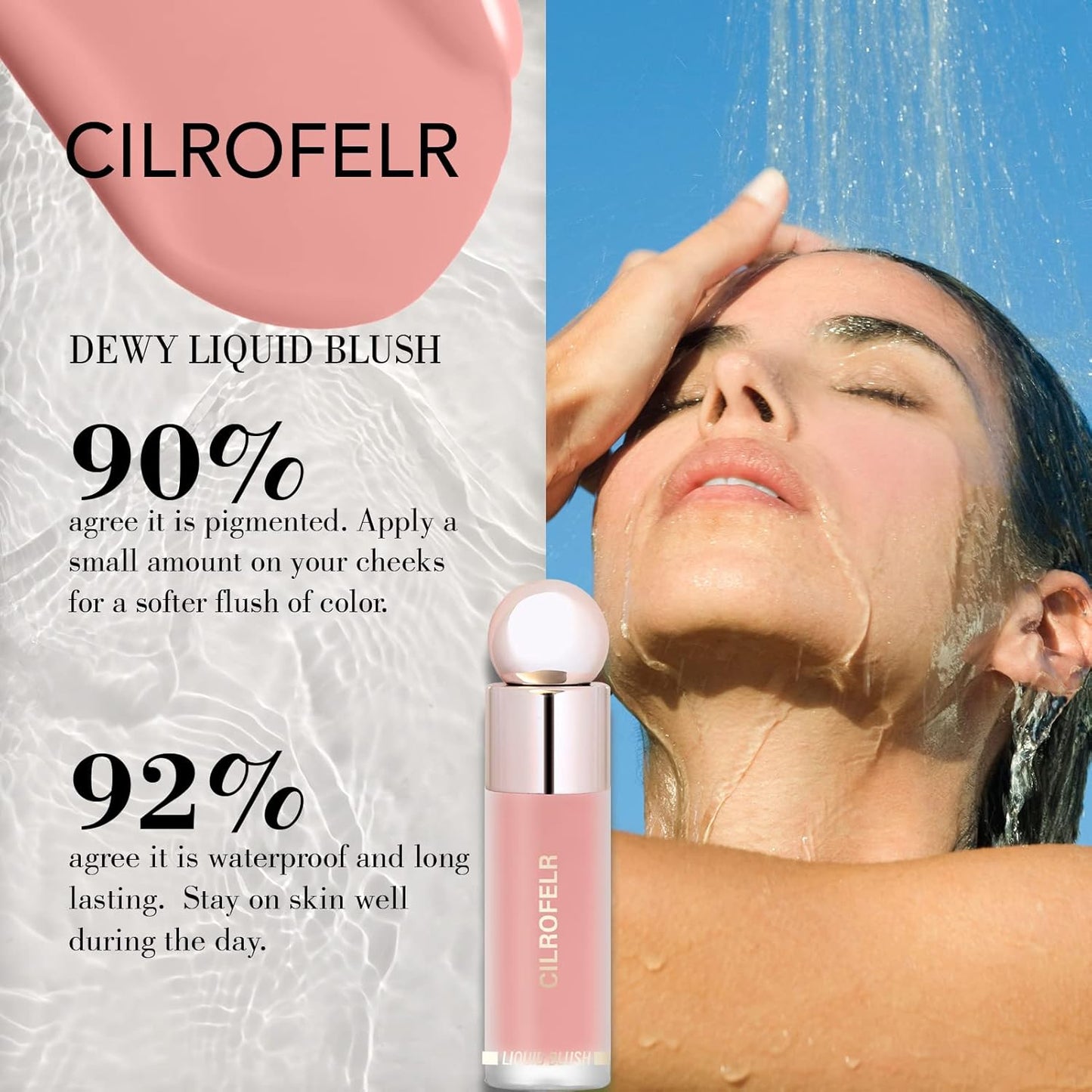 Cilrofelr Dewy Liquid Blush, Soft Cream Liquid Blush for Cheek, Buildable & Blendable Pigment, Lightweight & Smooth Texture, Longwear Formula for a Soft, Natural Flush (05 Nude Peach)