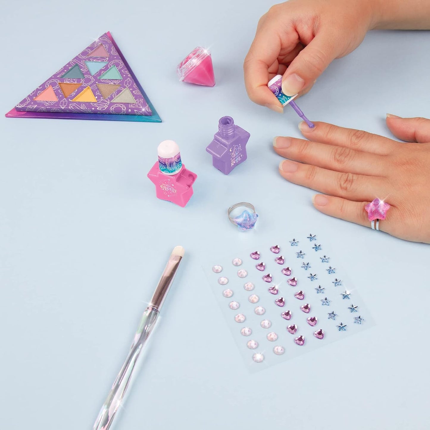 Make It Real: Mystic Crystal Makeup Kit - 9 Piece Tween Cosmetic Set, Sparkle Head To Toe, Rings-Eyes-Lips-Nails, Water-Based Nail Polish, You Are Magic, Take-Anywhere Cosmetic Set, Kids Ages 8+