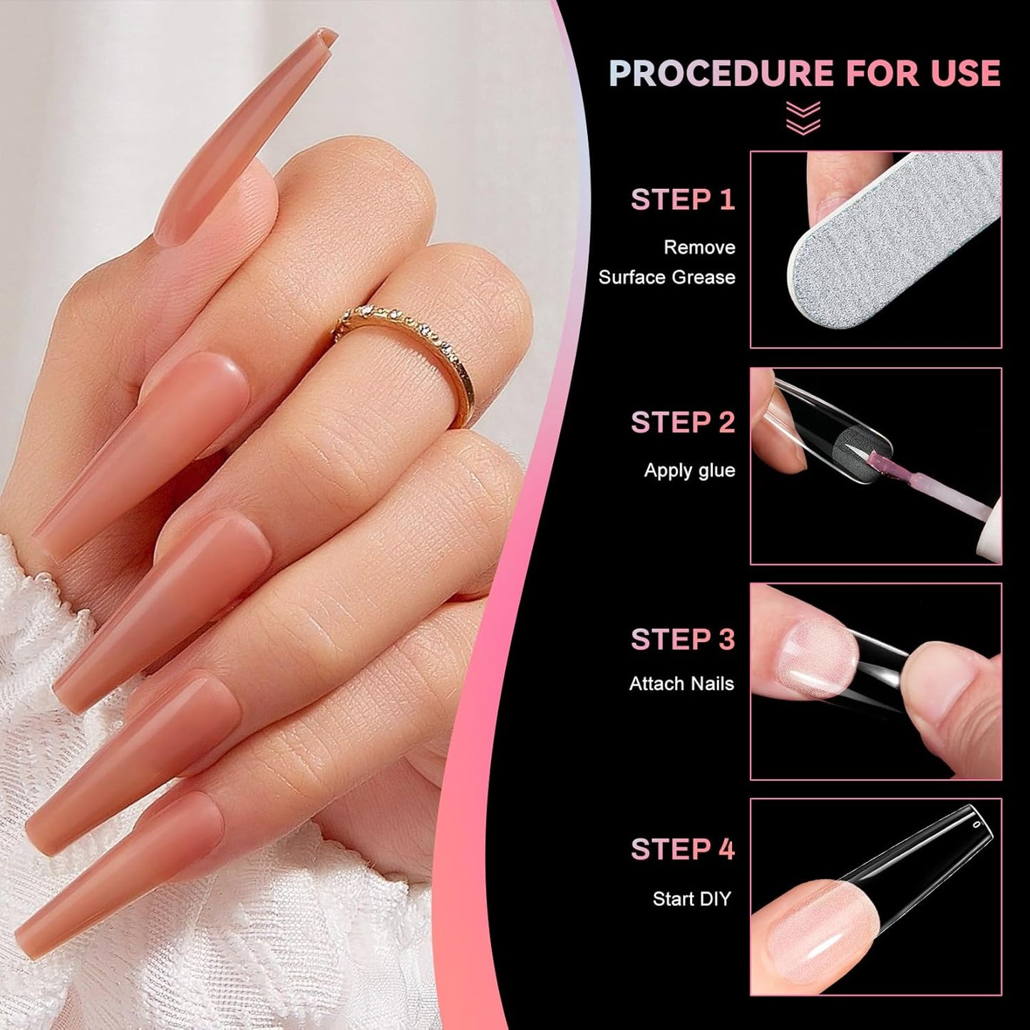 Ranrose 240pcs Nails Tips Coffin: XXL Super Long Half Matte False Nails 12 Sizes C Cruve Acrylic Nails, Coffin Press on Nails Extension For Nail Salons DIY