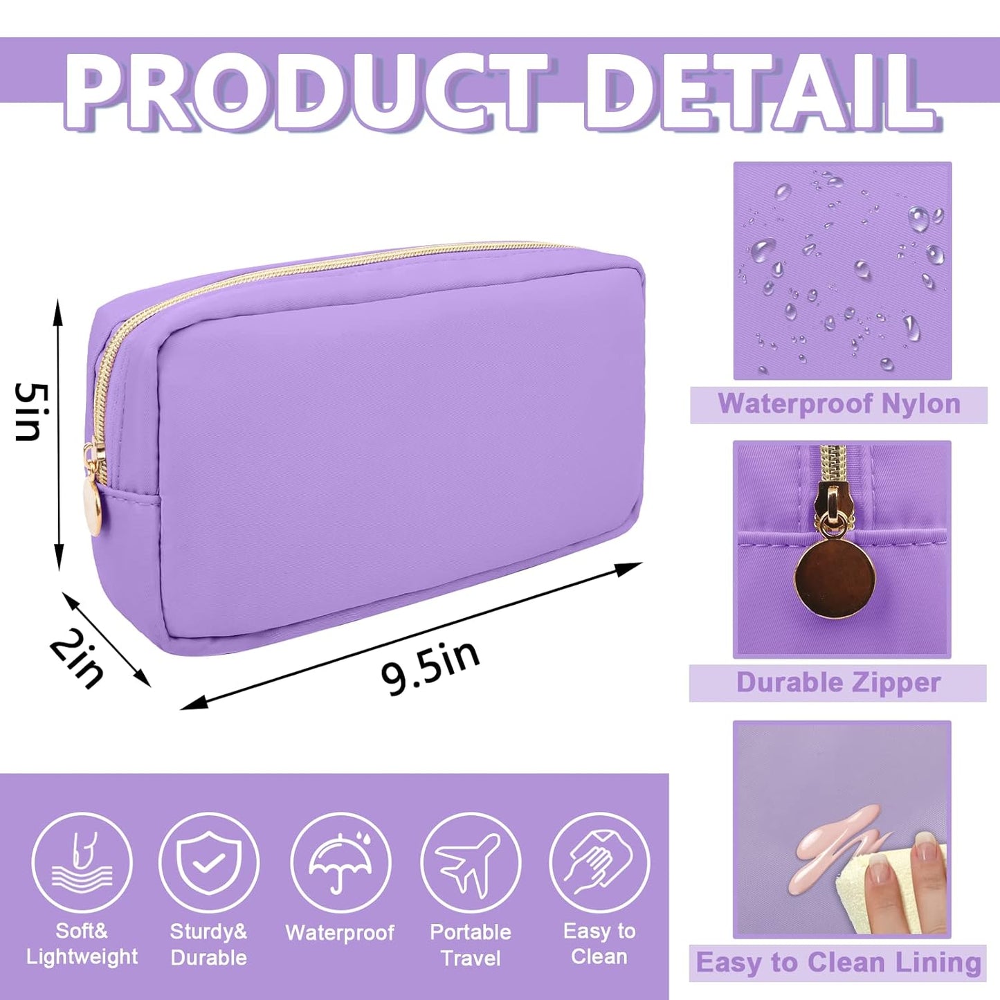 Small Makeup Bag Pouch for Purse, Nylon Travel Toiletry Storage Bag Cute Preppy Cosmetic Bag for Women Girls, Waterproof Makeup Organizer Bag Pouch Skincare Bag Purse with Zipper (Small-Grape)