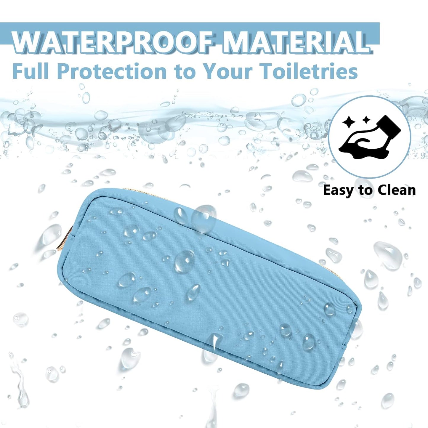 Small Pencil Case Makeup Bag for Purse, Cute Pencil Pouch Preppy Nylon Makeup Brush Bag with Zipper , Girls Portable Stationery Storage Case Small Pen Bag for Office School College(Slim-Periwinkle)