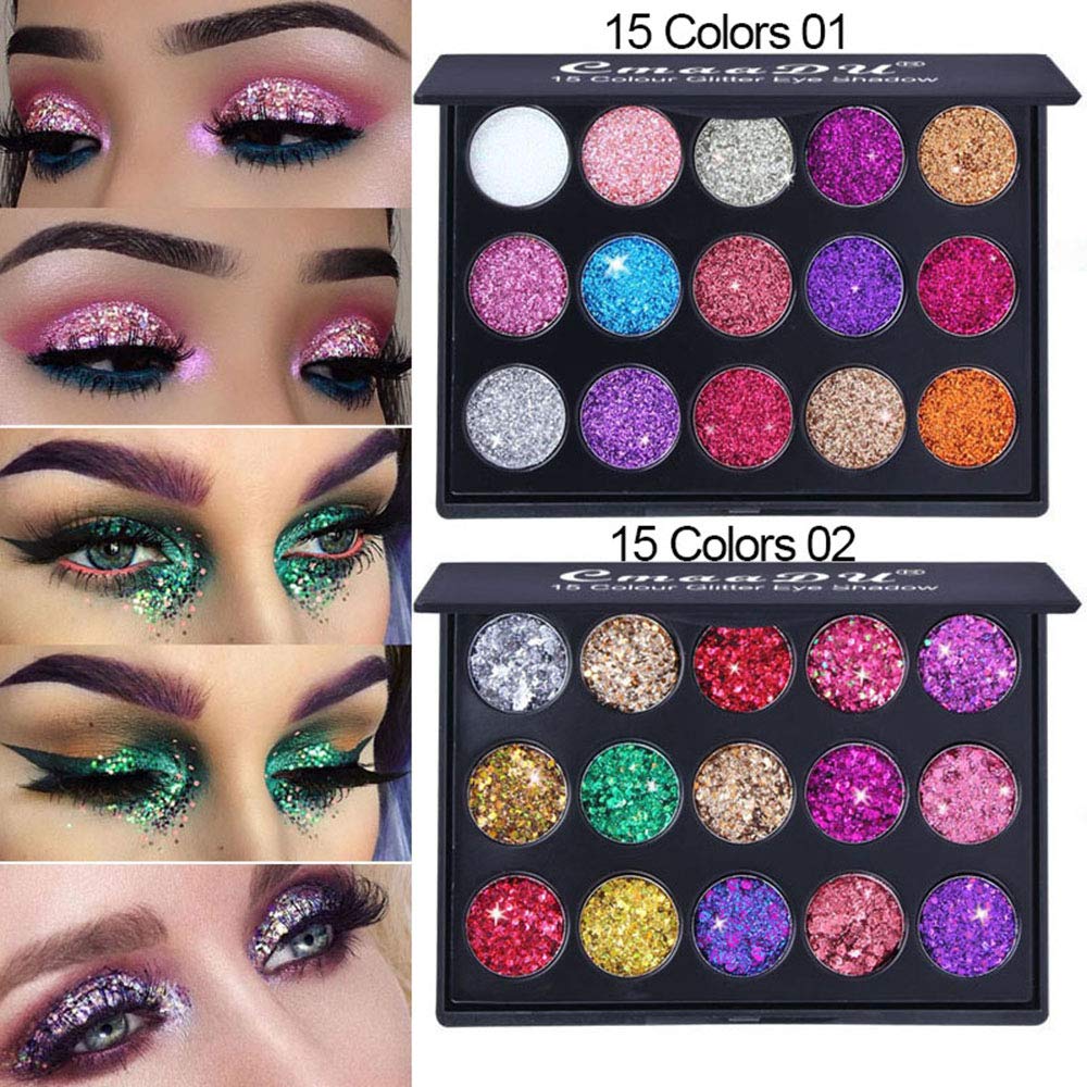 evpct 15 Color Shimmer Glitter Sparkle Glittery Eyeshadow Makeup Palette Pallet Glitter for Girl Pink Silver Red Rose Green Sparkling Sparkly Glitter Gel Pigment Eyeshadow Face Paint Makeup Palette