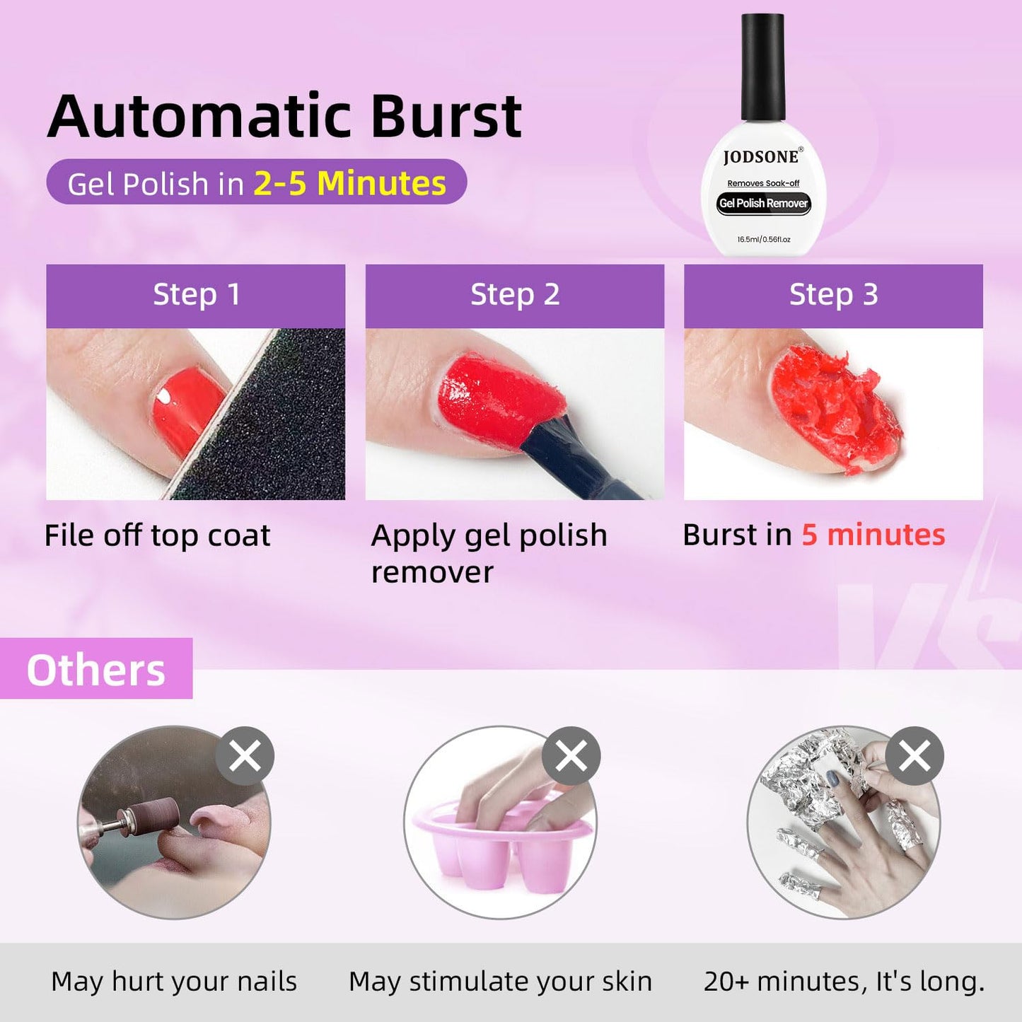 JODSONE Gel Nail Remover 16.5ml No Need Soaking or Wrapping for Nails 3-5 Minutes Effective Gel Nail Polish Remover for Quick And Easy Removal At Home
