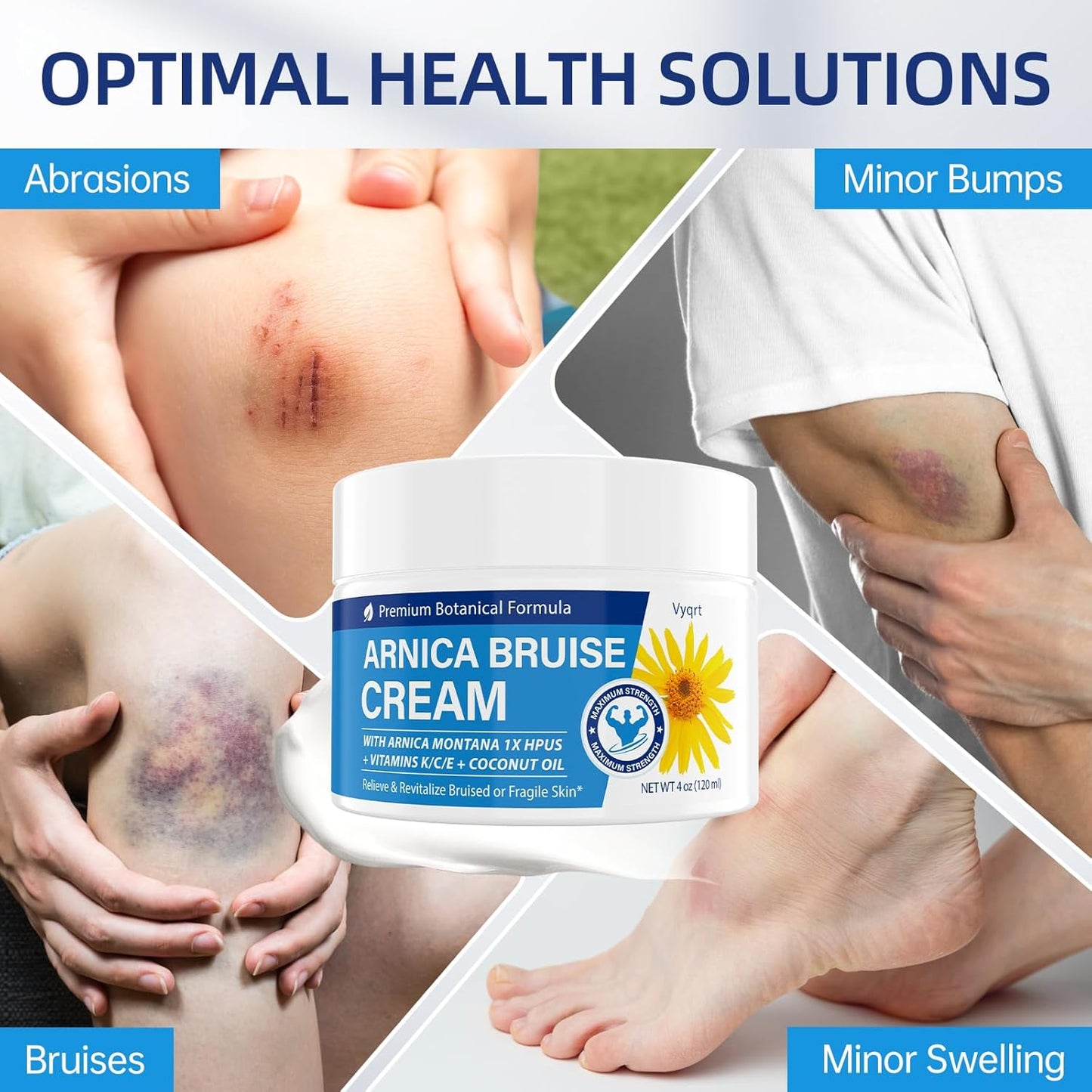 Arnica Bruise Cream Extra Strength-Fast Healing for Bruising & Swelling on Thin Skin, Arnica Gel with Vitamins K, C & E for Hydrating, Natural Pain Cream for Face & Body, 4 oz