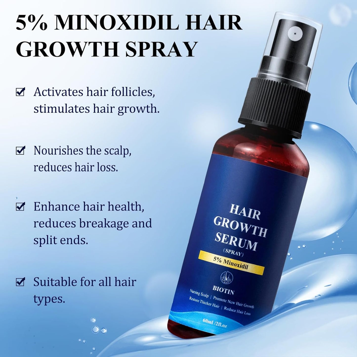 5% Minoxidil Hair Growth Spray - 3PCS Minoxidil for Women Hair Growth, Minoxidil for Men Hair and Beard, Hair Loss Treatment to Reduce Thinning & Regrow Hair (60ml*3 Pack)