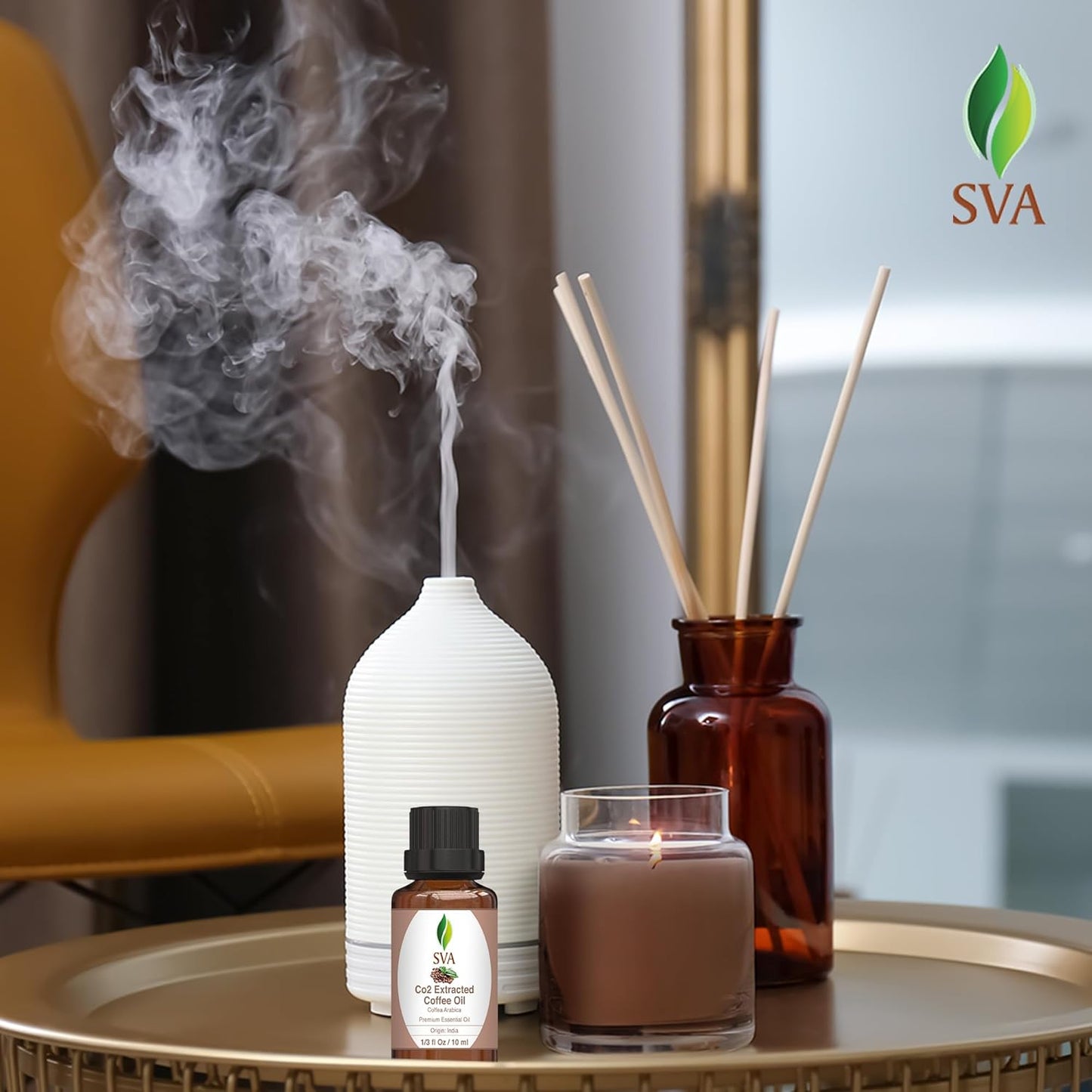 SVA Coffee Essential Oil – 1/3 Fl Oz – 100% Natural Coffee Oil - for Diffuser, Hair Care, Face, Skin Care, Aromatherapy, Scalp and Body Massage, Soap and Candle Making