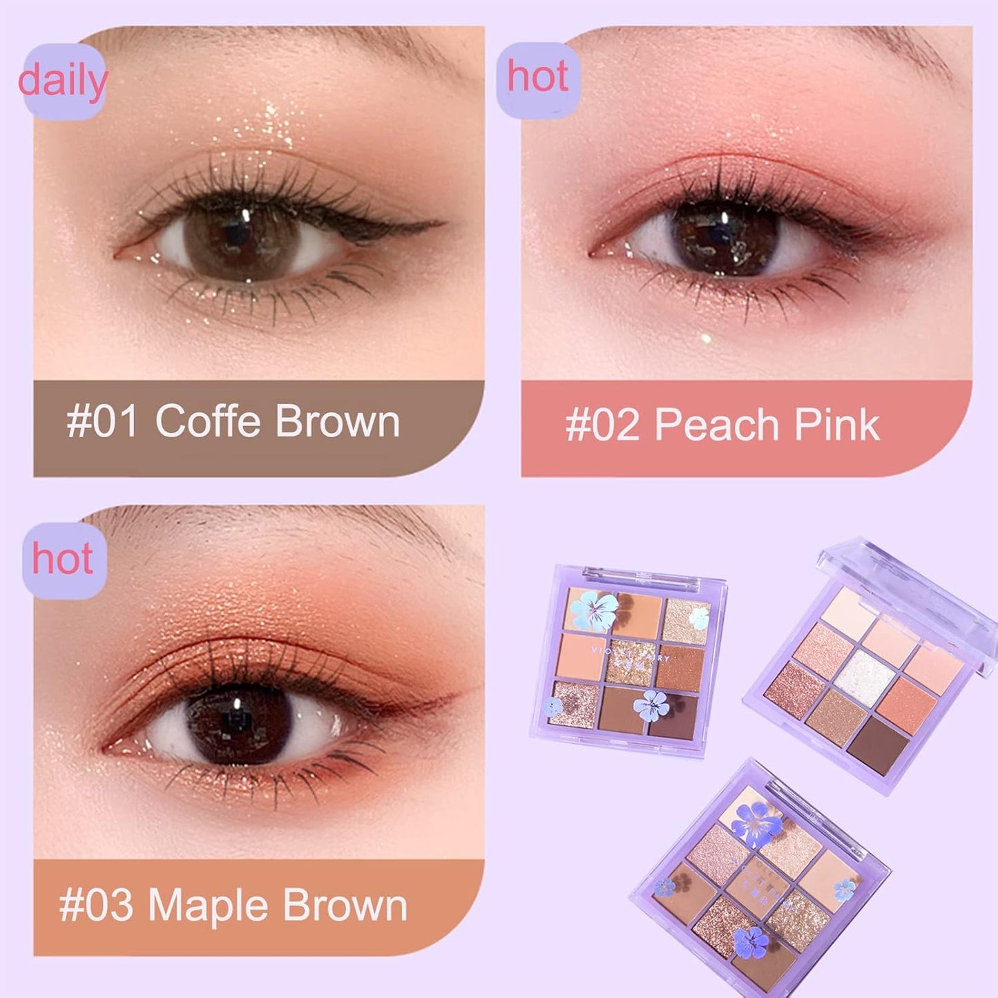 Violet Fairy 9 Color Eyeshadow Palette, Warm Neutrals (02)