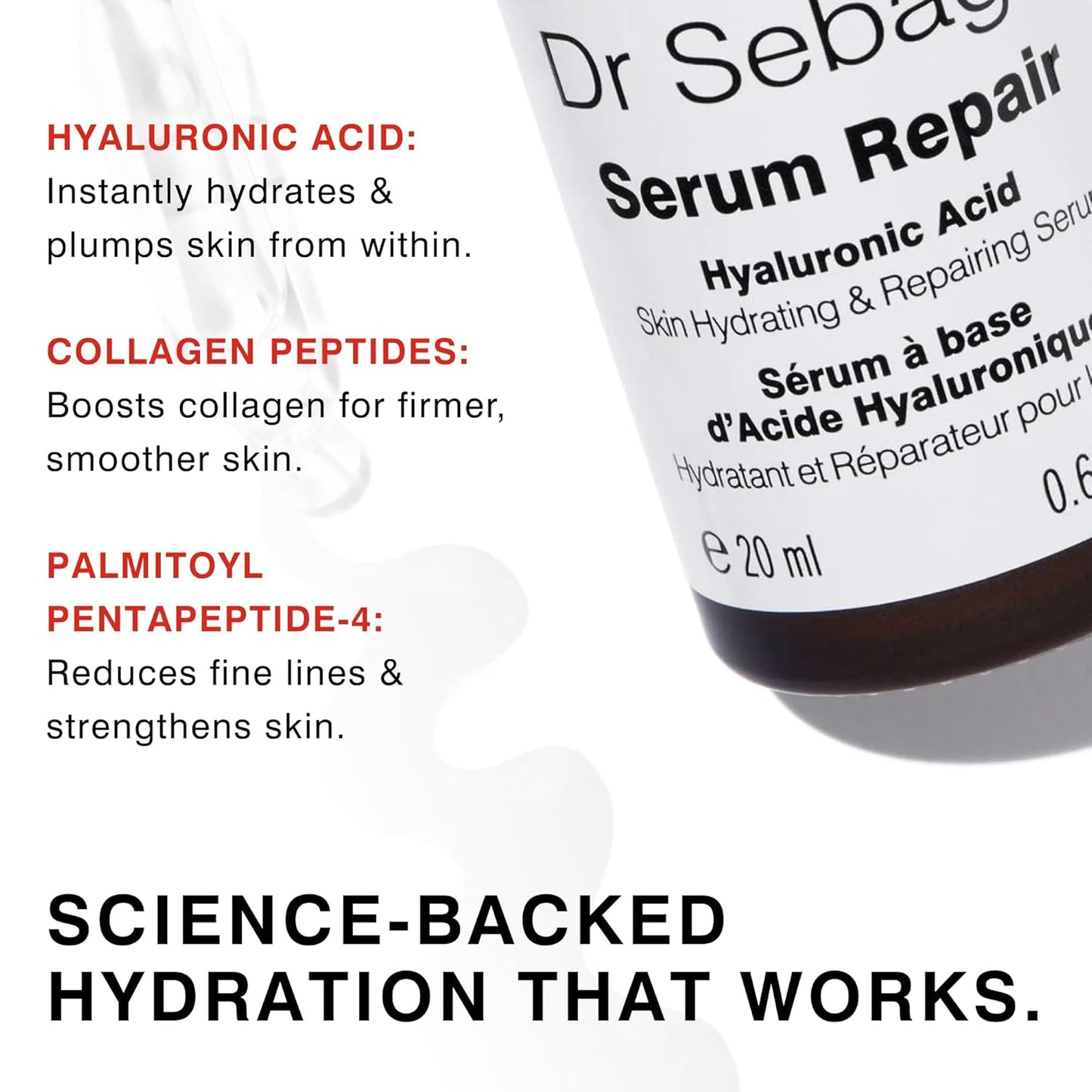 Serum Repair (0.68 fl oz) | Award-Winning Hyaluronic Acid Facial Hydrator | Anti Aging & Wrinkle | Skin Moisturising & Repairing Formula | Collagen Boosting Youthful Glow For Women & Men