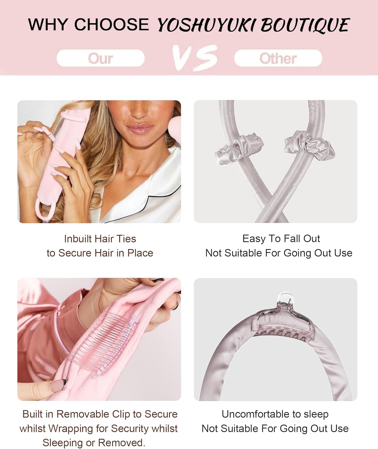 Heatless Hair Curler Overnight Curls Headband No Heat Hair Curlers Rollers to Sleep in for Long Hair, Soft Heatless Curling Ribbon Set with Clip, Hair Care Styling Tools, Brown