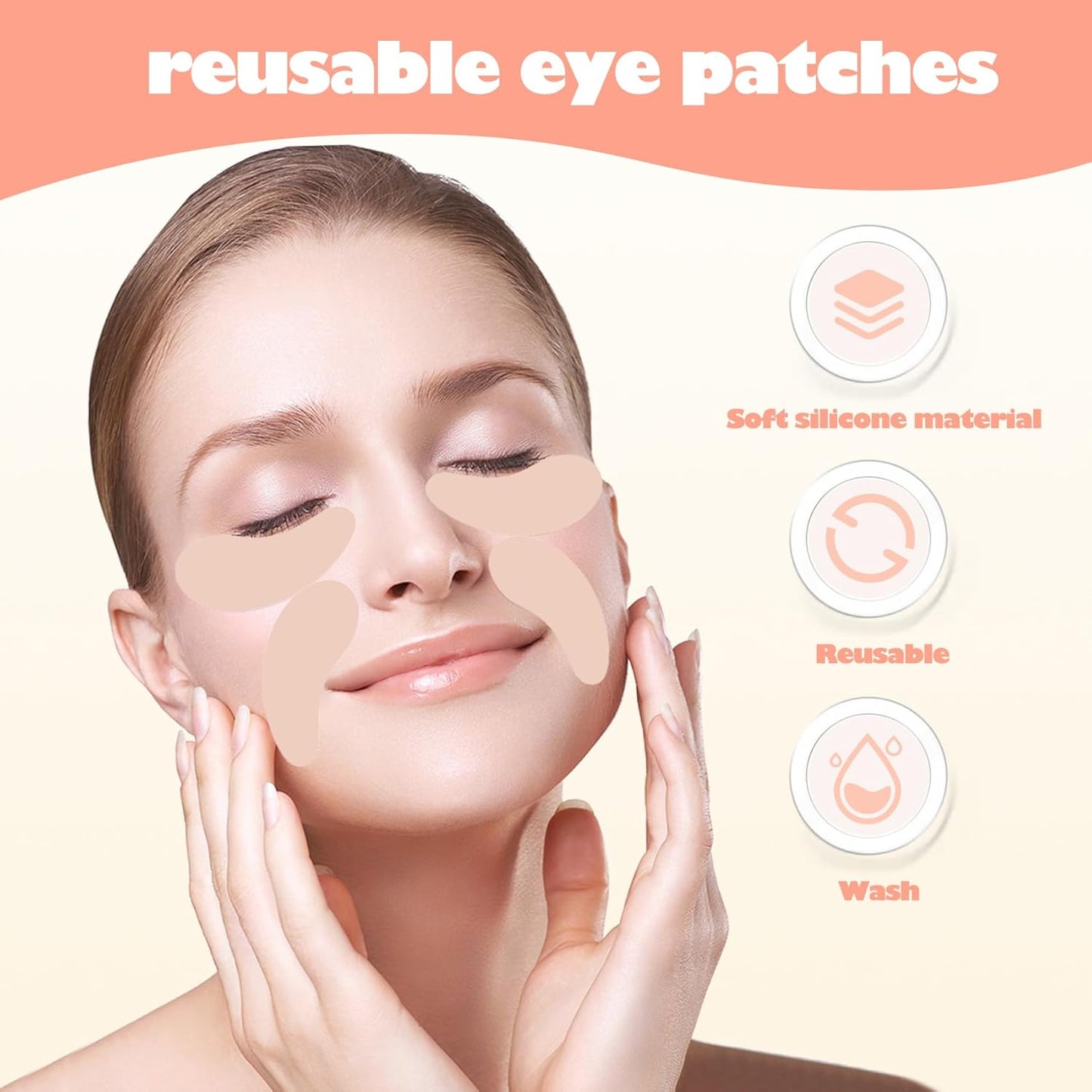 Reusable Eye Patches, Silicone Under Eye Patches, Eye Wrinkle Patches, Under Eye Mask for Reduce Eye Wrinkle and Fine Lines Skin Care- Eye Cream Applicator and Tin Case-4 Pairs