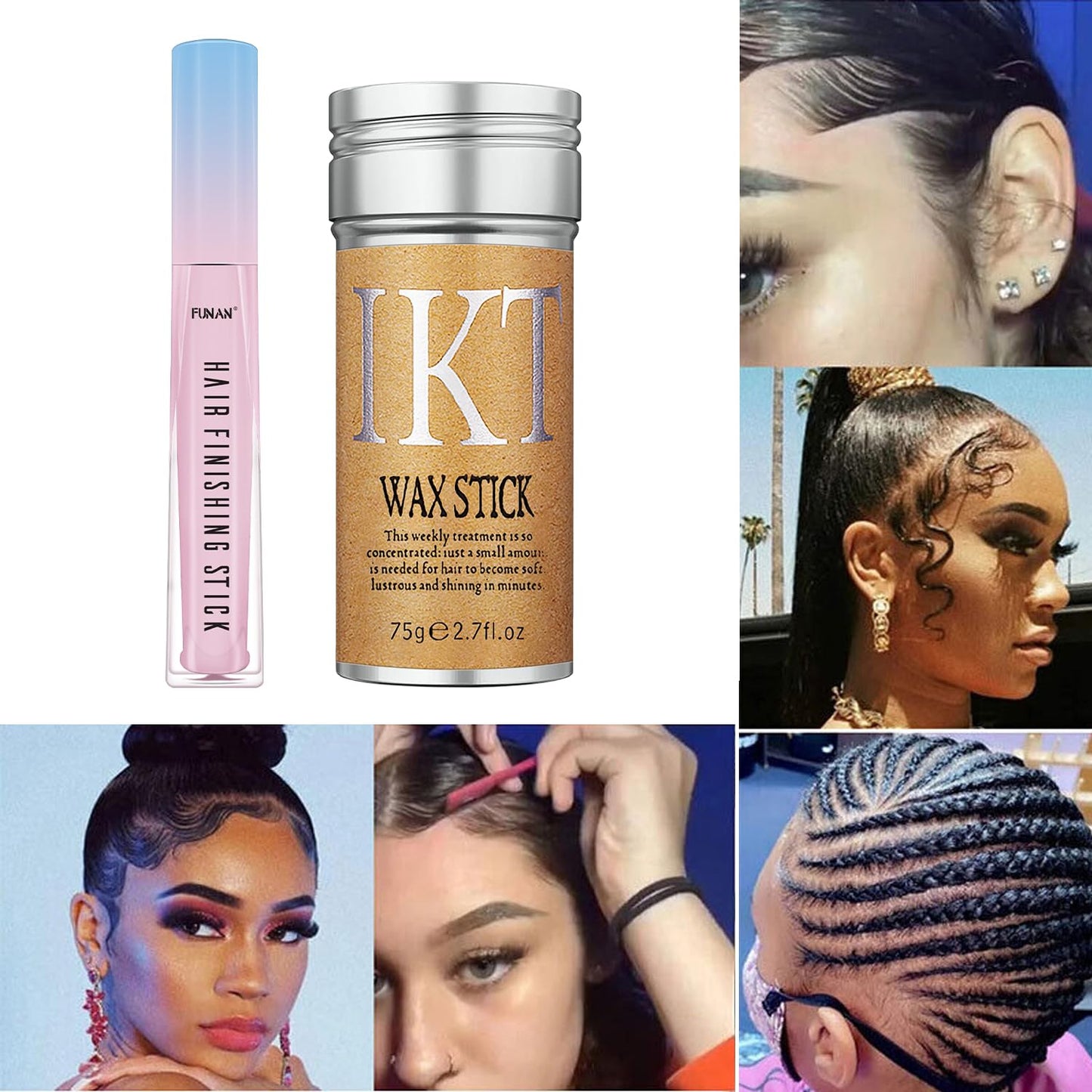 2 Pcs Hair Wax Stick,Hair Finishing Stick for Edge Control,Wax Stick for Flyaway,Edge Frizz Baby Hairs Control,Slick Back Hair,Not-Greasy