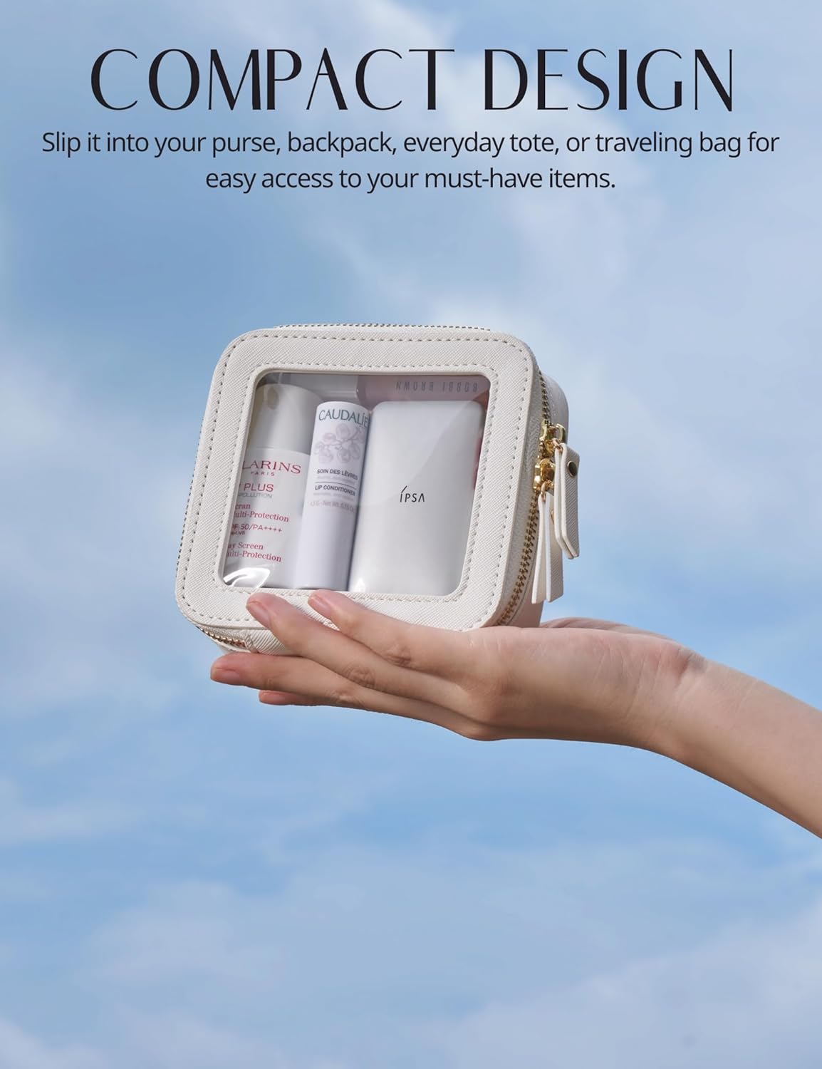 Popvibe Clear Makeup Bag Travel Cosmetic Case Transparent Toiletry Bag with Zipper, Portable Make Up Organizer Traveling Compact Car Bag for Essentials