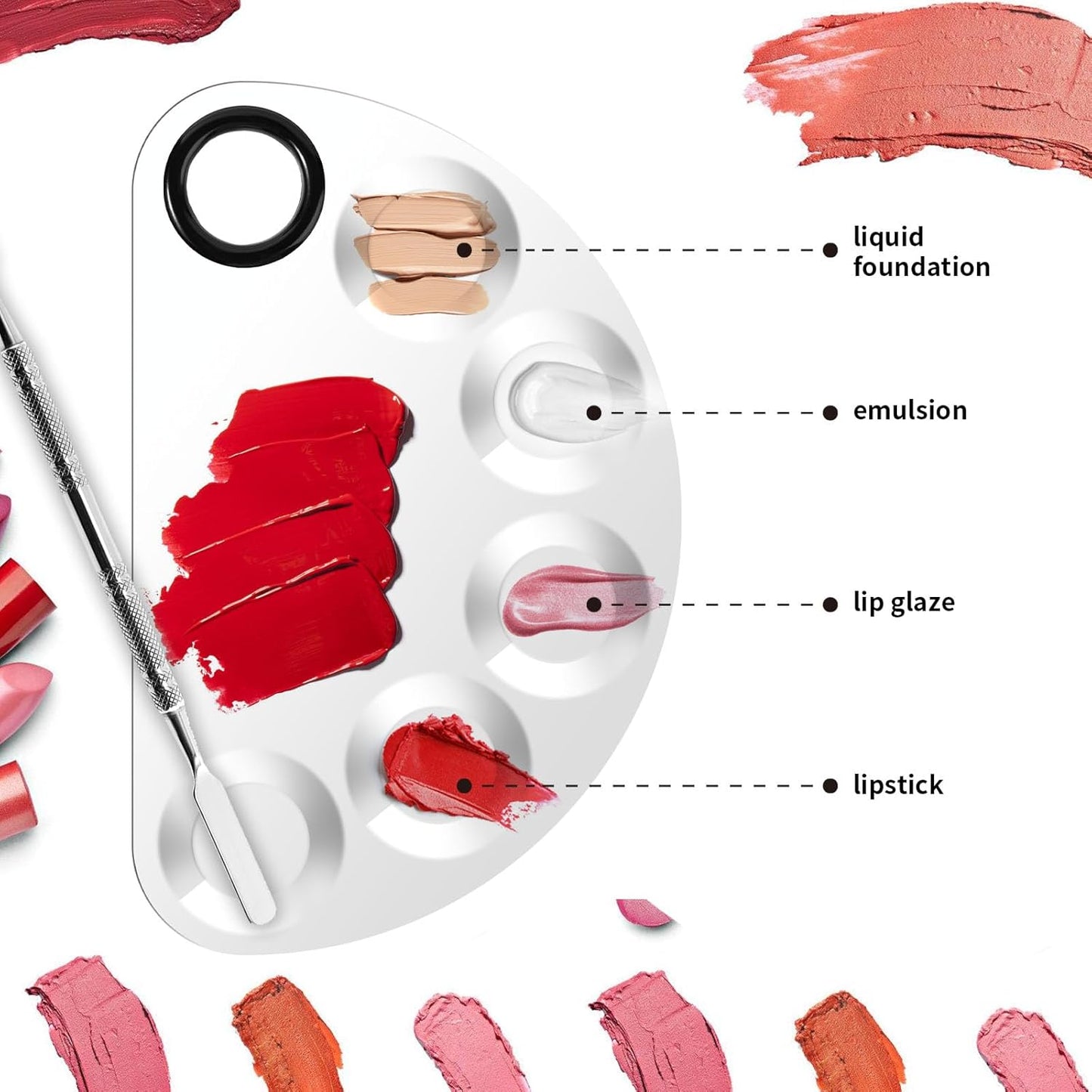 Makeup Mixing Foundation Palette Tools - Stainless Steel Nail Art Palette with Makeup Foundation Spatula Professional Cosmetic Mixing Makeup Palette Tray for Eye Shadow Eyelash Lipsticks Nail Art