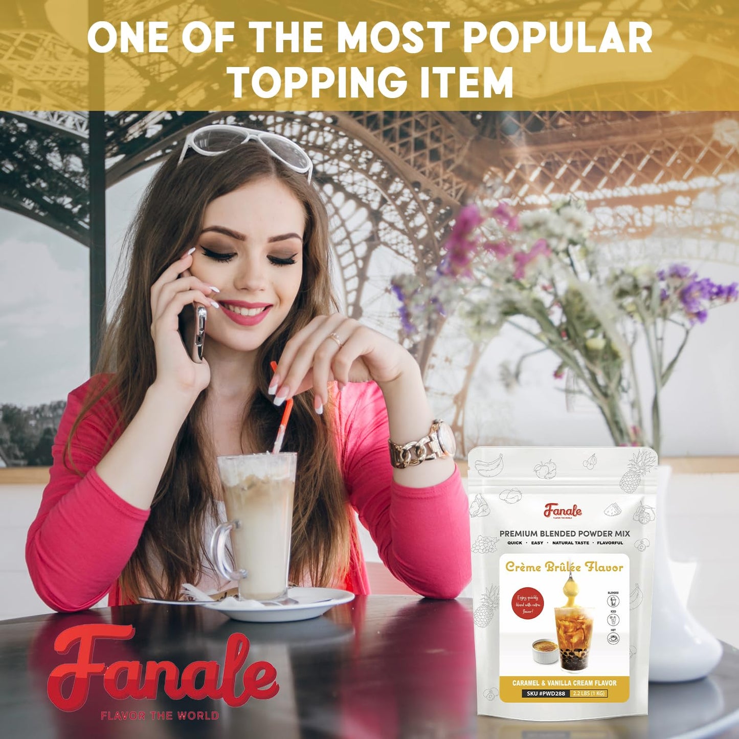 Fanale Premium Creme Brulee Bubble Tea Flavoring Powder | Perfect for Baking, Smoothies, Desserts and Drinks | Instant Flavoring Powder for Boba Milk Tea - 2.2 lb 1kg | PWD288