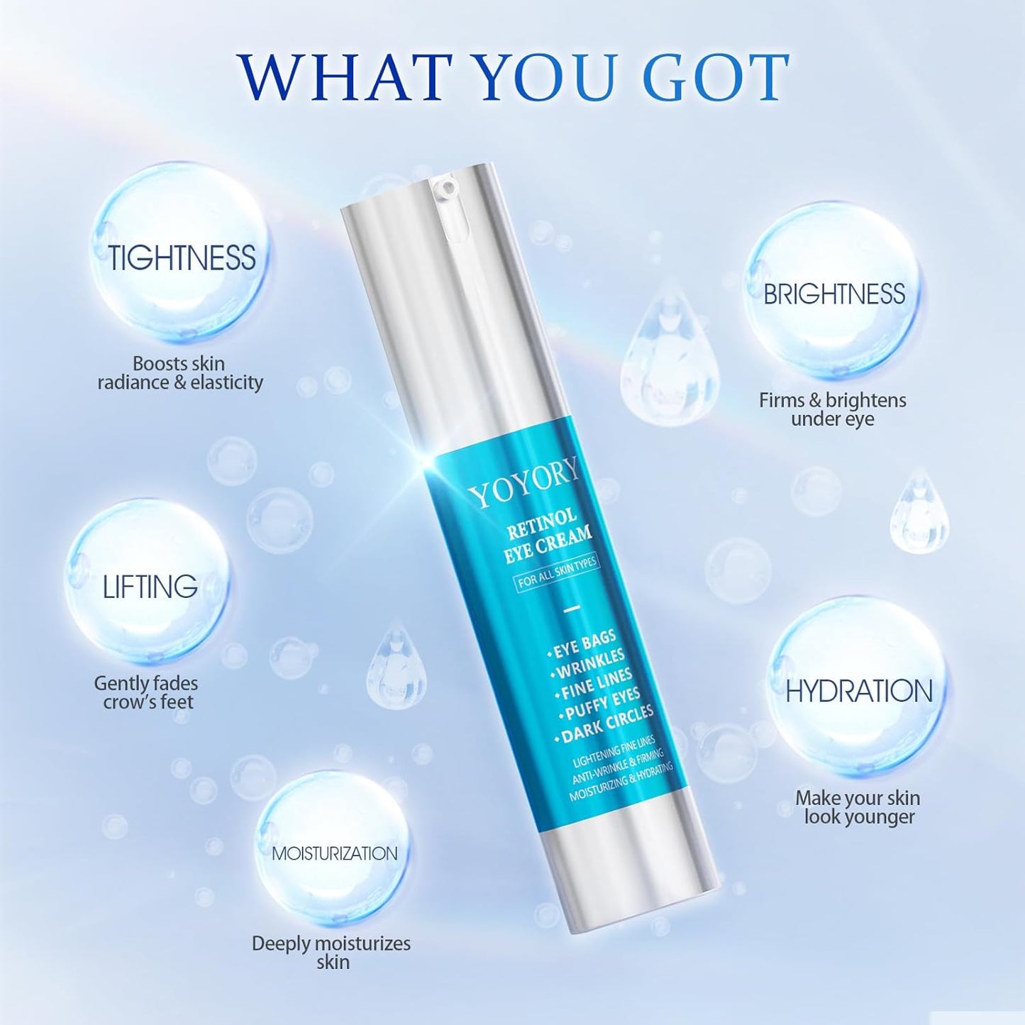 Retinol Under Eye Cream - Anti Aging Eye Cream for Dark Circles and Puffiness, Wrinkles, Fine Lines Eye Bags Treatment Skin Care Hydrates & Lifts (20ml)