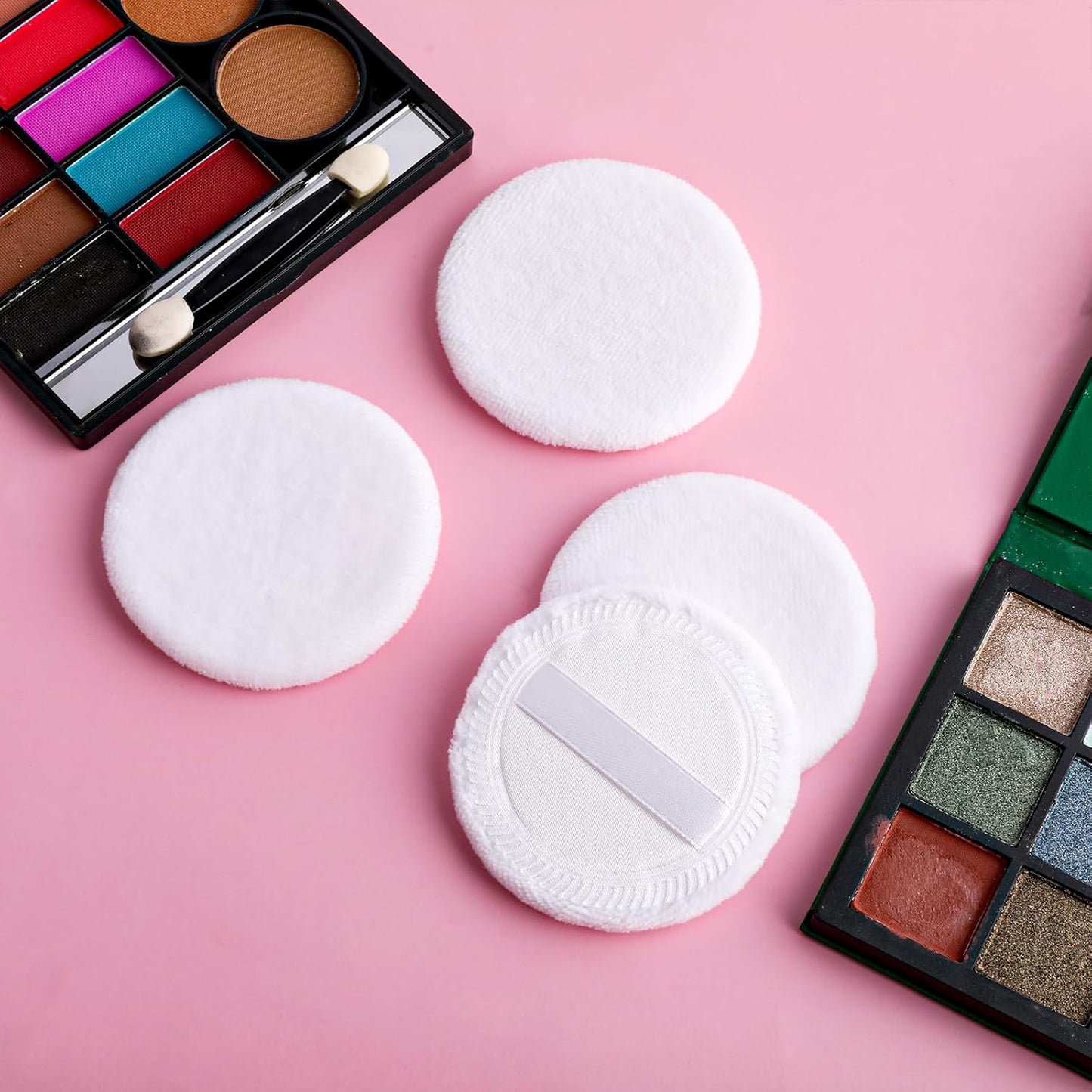 12PCS Makeup Powder Puffs Pink Cotton Powder Puffs Round Powder Puff for Makeup Face Powder Velour Puffs for Loose Powder Washable (pink+white-12pcs)