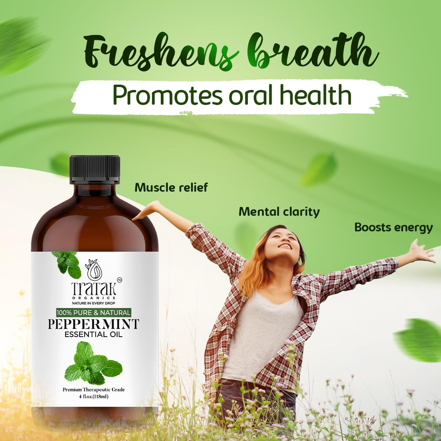 Peppermint Piperita Essential Oil – 4 Fl Oz – 100% Natural Piperita Oil - for Diffuser, Hair Care, Face, Skin Care, Aromatherapy, Scalp and Body Massage, Soap and Candle Making