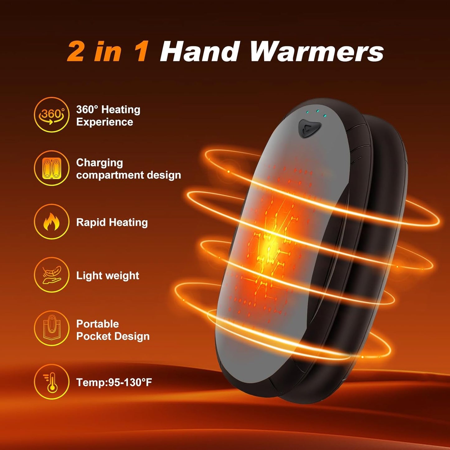 Hand Warmers 2 Pack with 10000mAh Charging Box,Portable Pocket Heater,24Hrs Long Safe Heat,Outdoor, Travel, Golf, Hunting, Camping,Gifts for Men Women