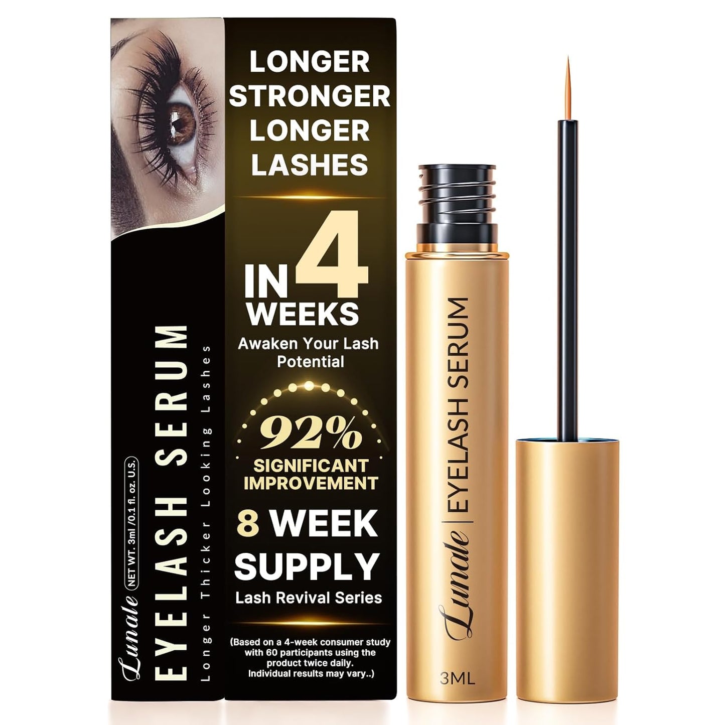 Eyelash Growth Serum with Advanced Formula: Rapid Eye Lash Enhancing Serum for Eyelash and Eyebrow Growth in 3-4 Weeks - Boost Longer Thicker and Fuller Lashes 3ML