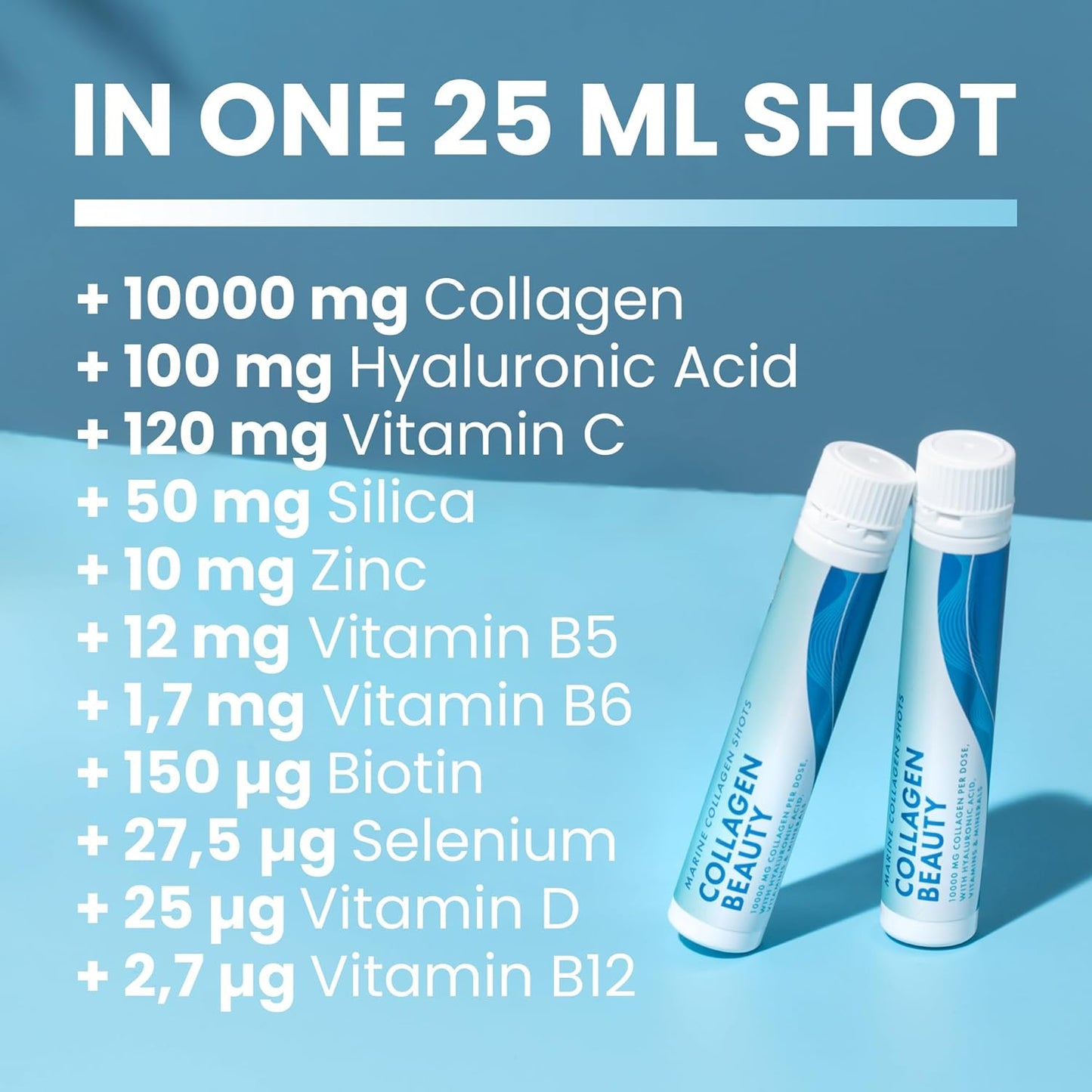 Swedish Nutra - Collagen Beauty | 10,000 mg Hydrolyzed Marine Collagen Liquid Supplement - 30 x 25 ml Daily Shots | Hyaluronic Acid and Vitamin C to Support Healthy Hair, Skin, Nails | Sugar-Free