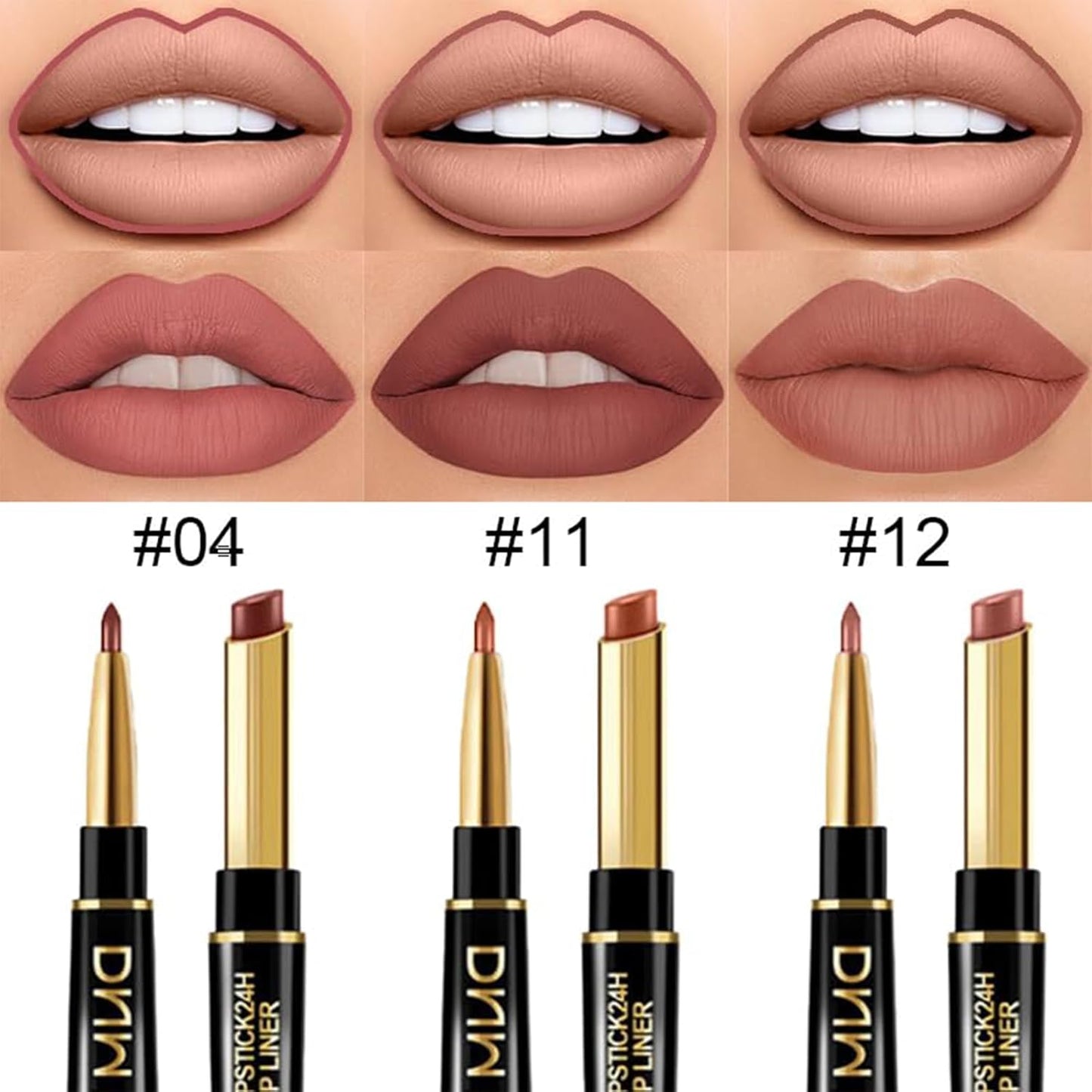 PHOERA Foundation Full Coverage,3Pcs Lip Liner and Lipstick Set Chestnut Nude Brown for Matte Finish, PHOERA Makeup Wrinkles Matte Natural Finish for a Flawless Complexion(105- Sand+Lip SetA)