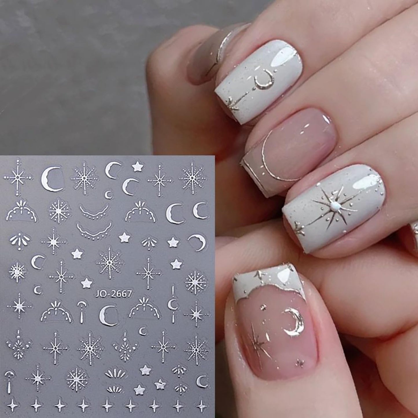 12 Sheets Metallic Moon Star Nail Art Stickers Decals Luxury Golden Silver Nail Stickers Sun Stars Moon Nail Art Design with Starlight Moon Charm Nail Adhesive Sliders for Women Manicure Decoration