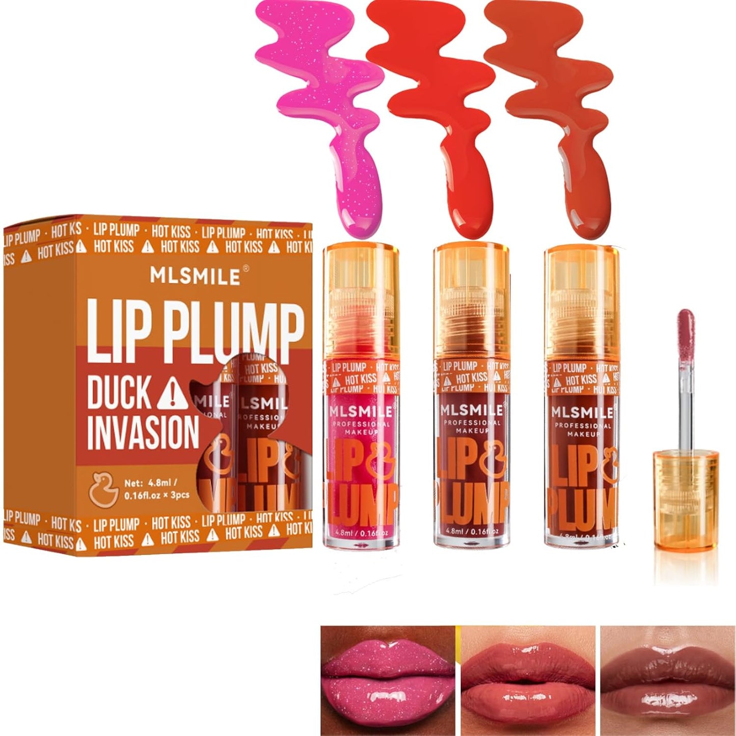 Hydrating Plumping Lip Oil Set, Natural Lip Gloss Plumper with Ginger, Transparent Moisturizing Lip Balm, Tinted Lip Plumper Gloss Make Lips Fuller, Vegan Lip Makeup (Set B, 3Pieces)