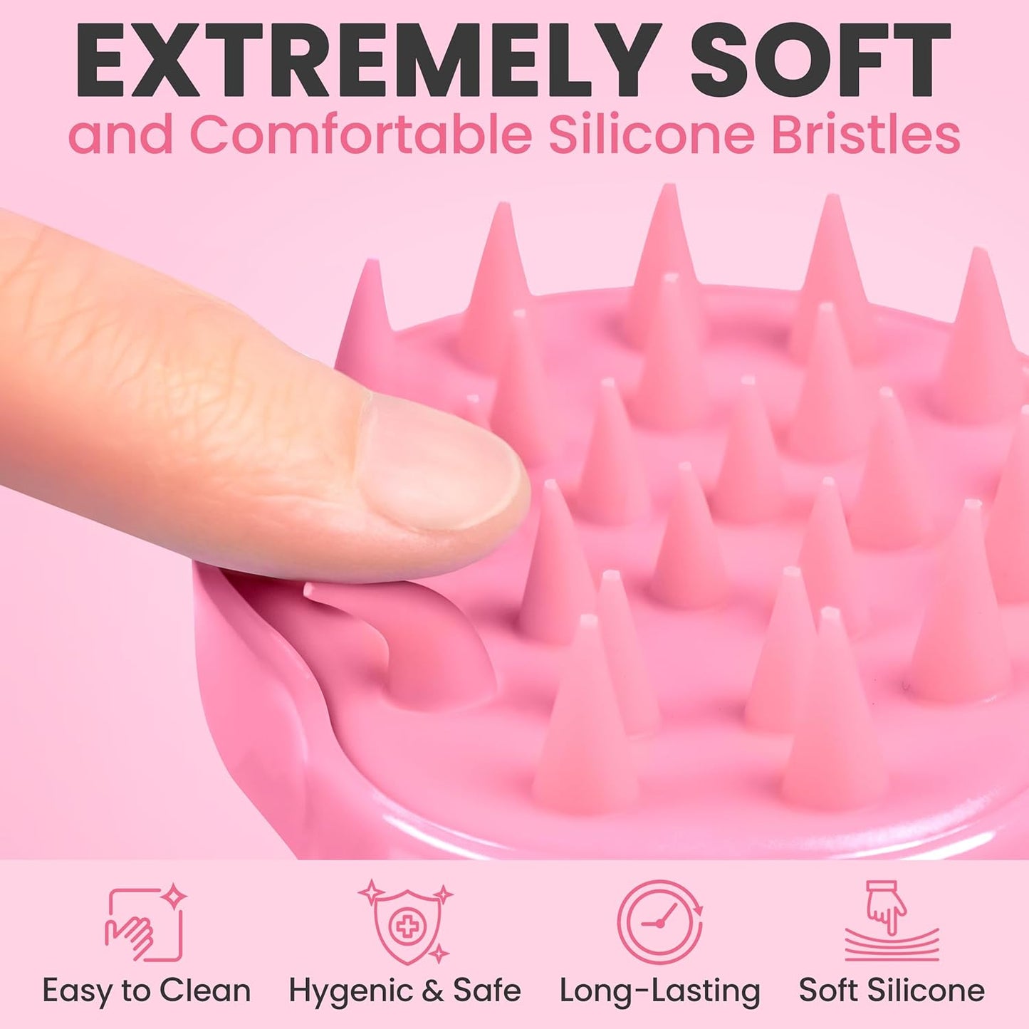 RELAXXO Scalp Massager Hair Growth – Exfoliator & Hair Scrubber for Scalp, Soft Bristles for Dandruff & Soothing Comfort, Shampoo Brush, Wet & Dry Use, Pink