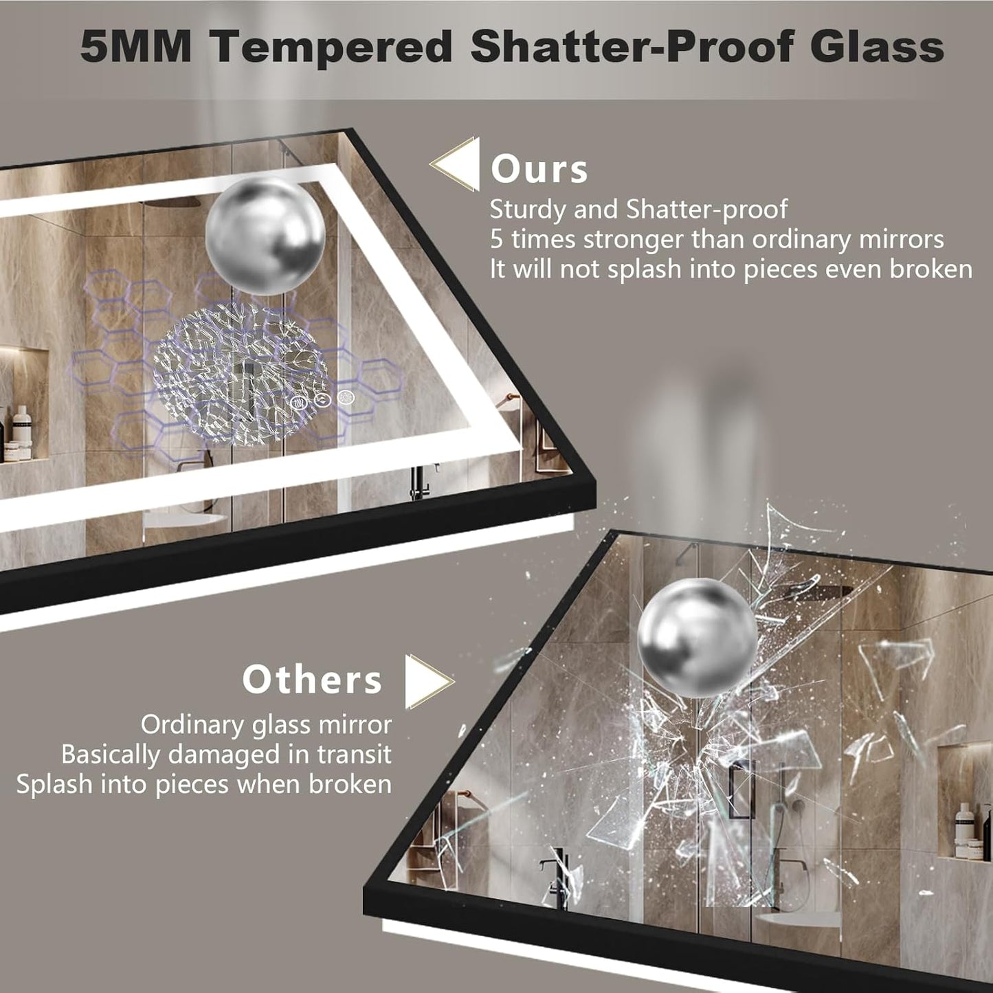 OKPAL LED Bathroom Mirror with Lights, 48x32 Black Frame LED Vanity Mirror, Lighted Mirrors for Bathroom Wall, Front and Backlit, Dimmable, Anti-Fog, 3 Colors, Shatterproof, ETL Listed