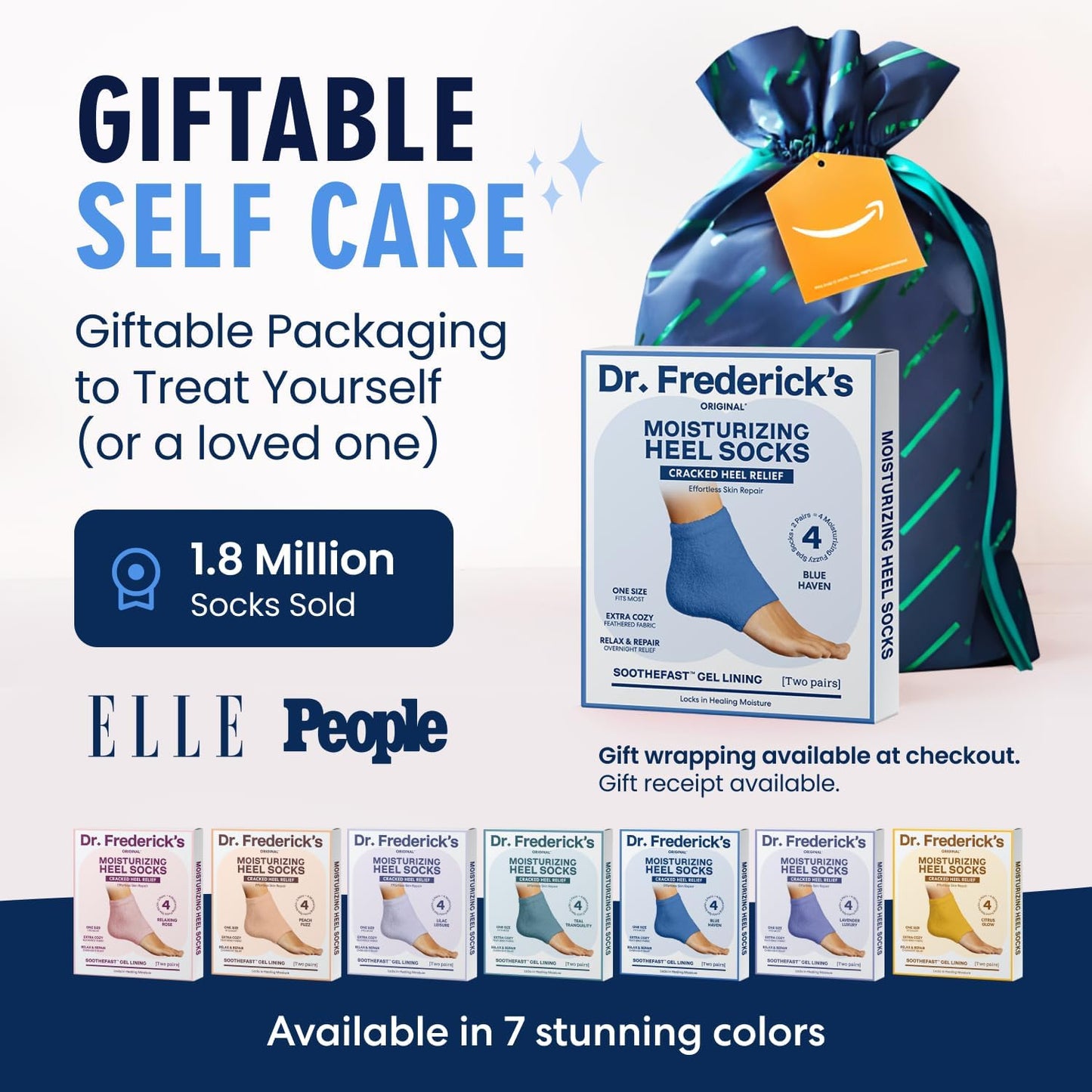Dr. Frederick's Original Moisturizing Fuzzy Heel Socks - 2 Pairs - Cozy Gel-Lined Sleep Socks for Women & Men - Soothes Dry, Cracked Feet - Heel Repair - Blue Haven