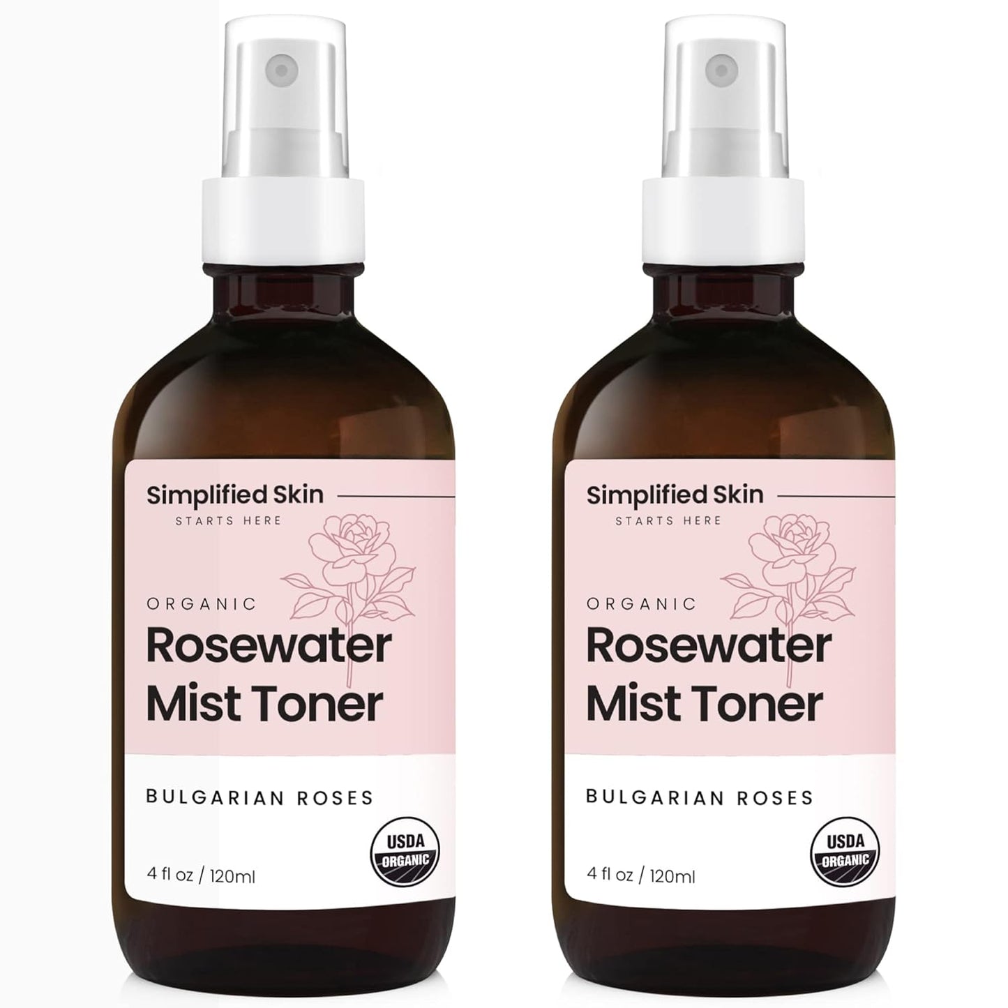 Rose Water Spray for Face & Hair – Pure USDA Organic Rosewater Toner – Refreshing Mist for Skin Care, Makeup & Locs – Natural Rose Scent, 4 Oz (2 Pack)