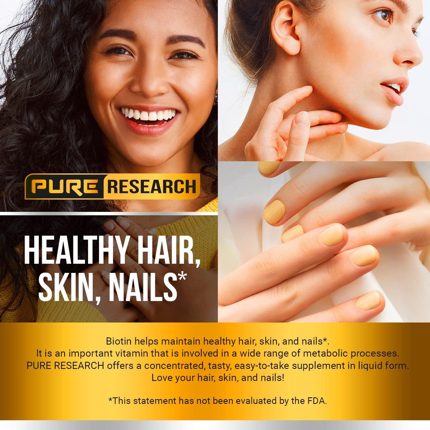 PURE RESEARCH Liquid Biotin & Collagen Hair Growth Drops 60,000mcg - Biotin and Liquid Collagen Supplement for Men & Women - Glowing Skin Support, Healthy Hair & Nail Growth - 2oz