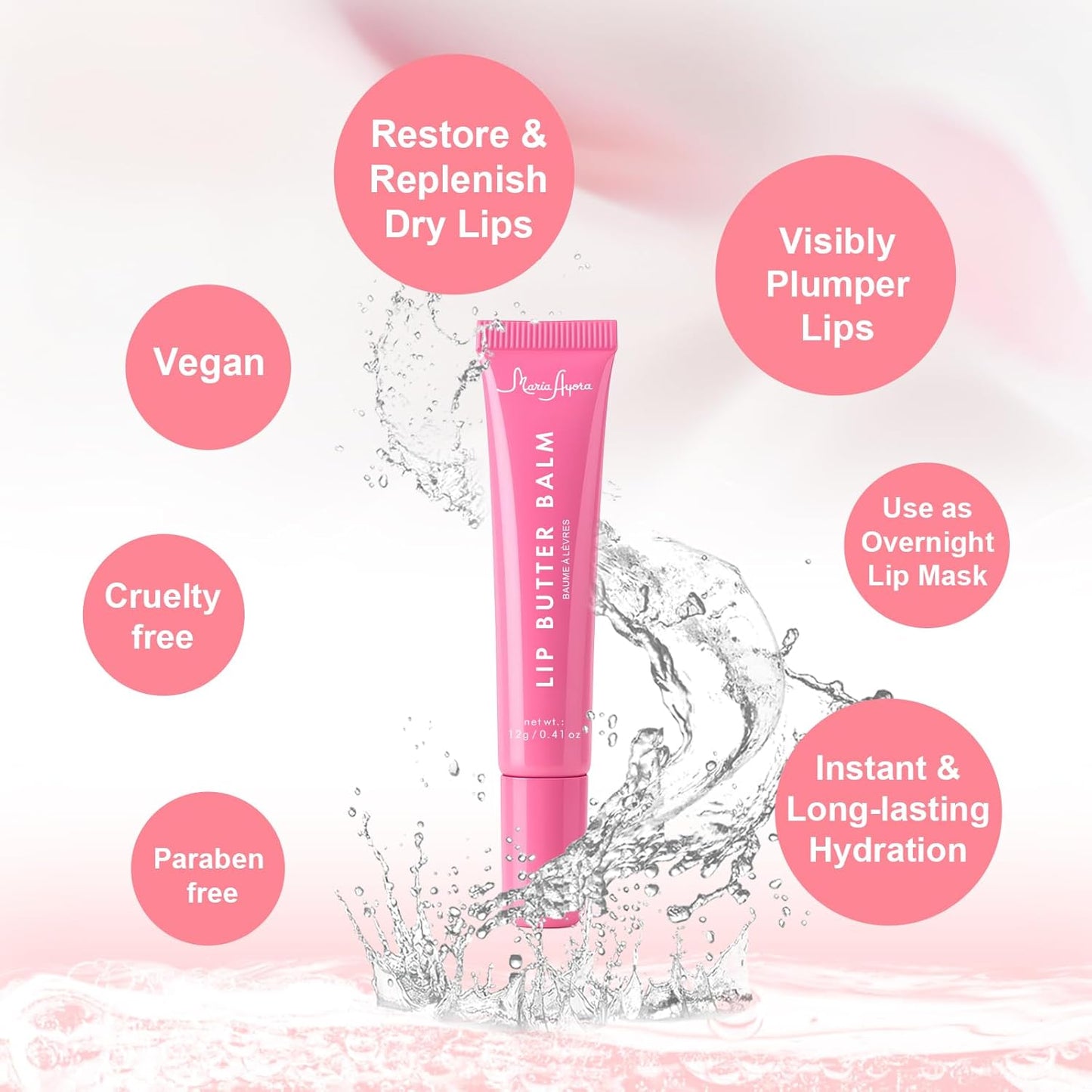 Deep Hydrating Lip Butter Balm | Plump & Nourish with Shea Butter, Vitamin E, Peptides & Hyaluronic Acid | Vegan, Non-Sticky, Anti-Aging Lip Treatment Care (Sheer Pink-Unscented)