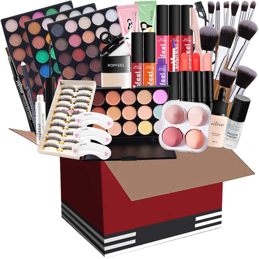All-in-one Holiday Makeup Gift Set | Full Makeup Kit for Women Essential Starter Bundle Include Eyeshadow Palette Lipstick Blush Cream Concealer Face Powder Eyeliner Mascara Lipgloss Brush