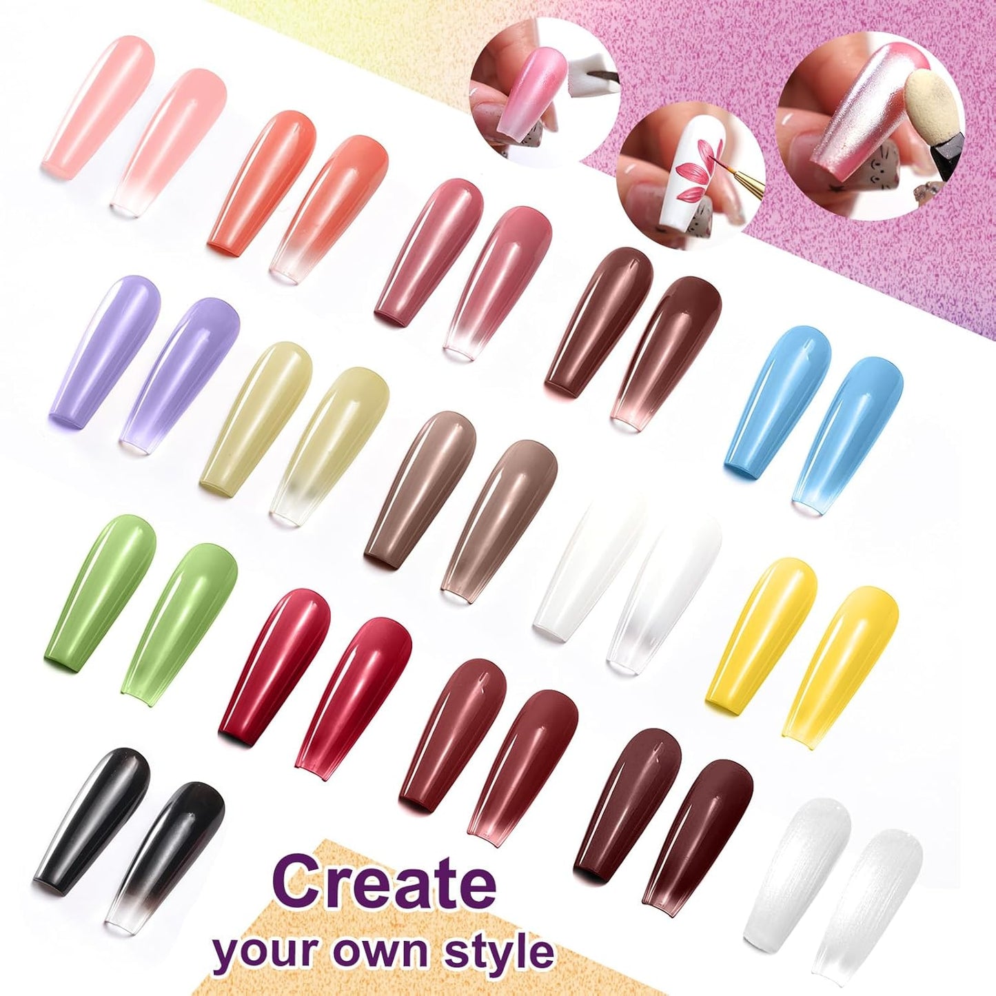 Gradient Painting Gel, 16 Colors Ombre Nail Polish for Pigmented Pat Painting Gel Nude White＆Black Color French Manicure DIY Nail Art Long-lasting No-wipe DIY Palette VelvetSpectrum Studio