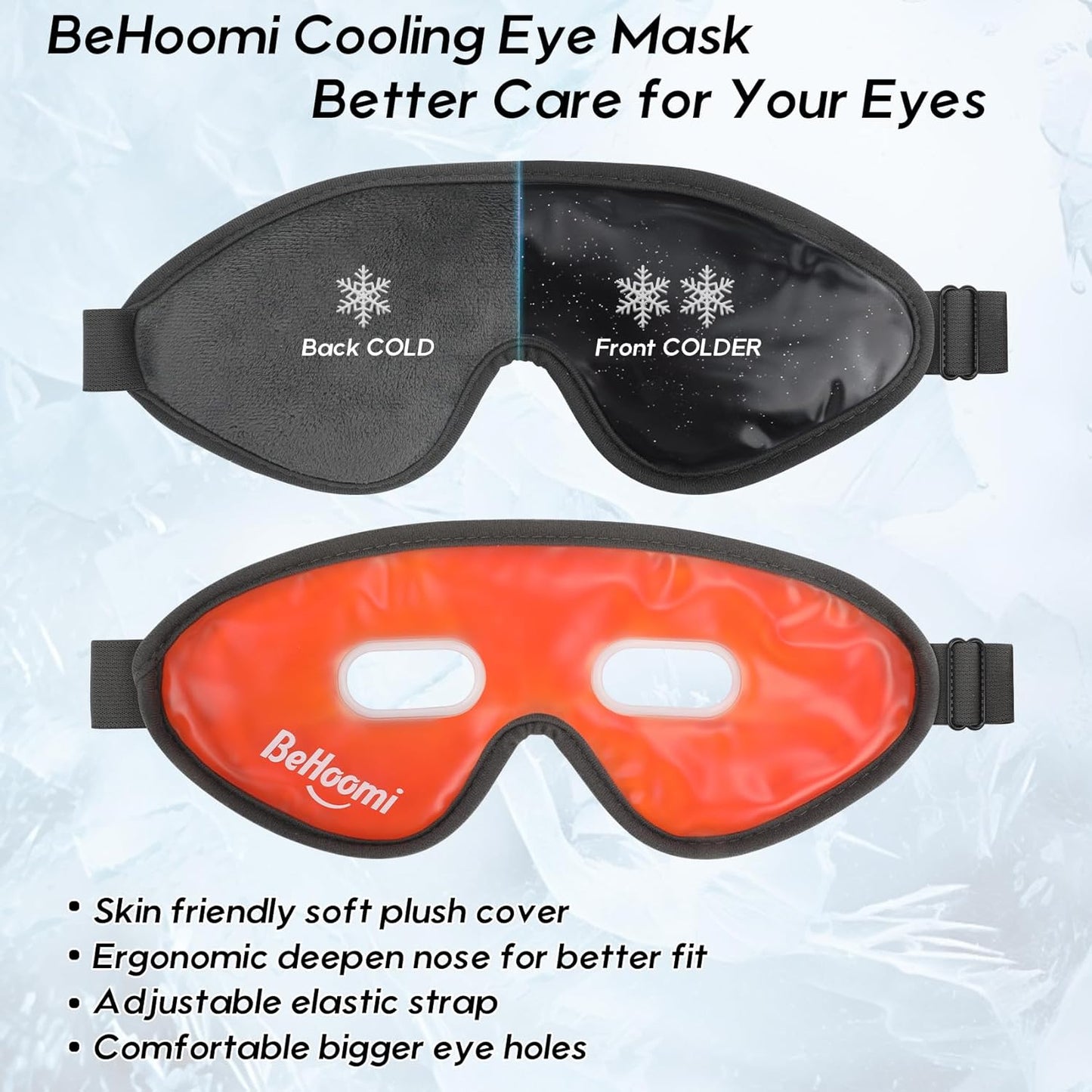 Cooling Eye Mask, Gel Eye Mask Cold Compress for Eyes, Reusable Eye Ice Pack, Cool Relaxation, Comfort Snug Fit, No Freeze, Eye Cover Ice Mask for Home, Office, 2PCS, Black & Orange