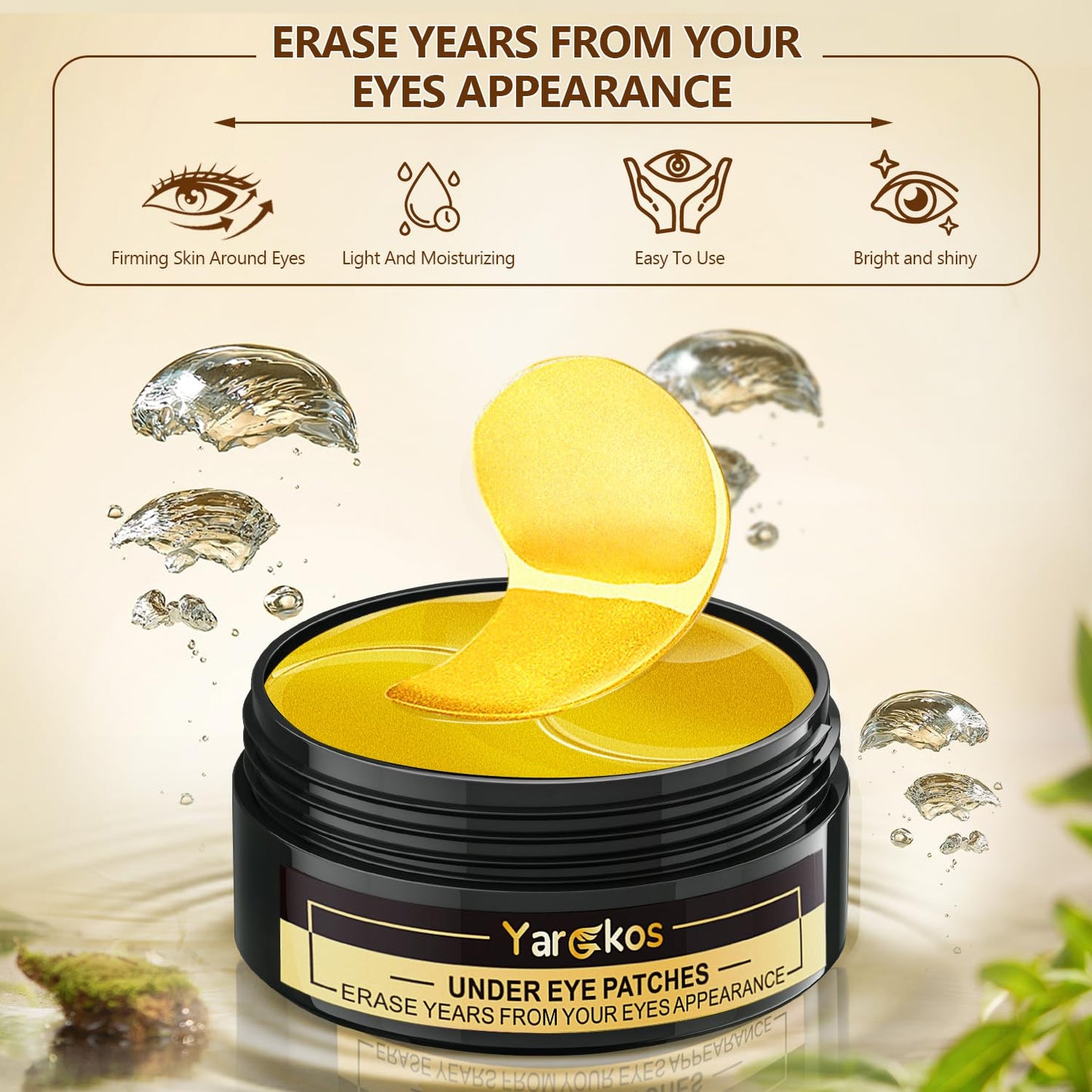 24K Gold Eye Mask 60Pcs, 5 Portable Golden Collagen Under Eye Patches, 30 Pairs Women Men Hydrating Undereye Gel Pads for Dark Circles Puffy Eyes Puffiness Wrinkle Eye Bag Treatment