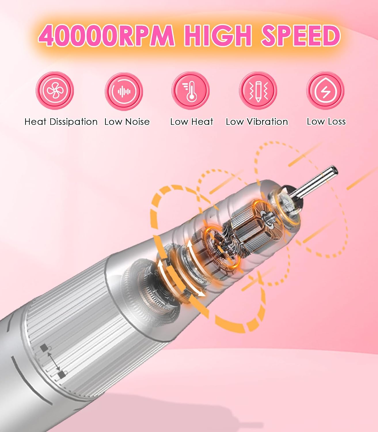 Portable Nail Drill Electric File: 40000RPM Professional Rechargeable Nail E-File Machine, Cordless Nail Drill with Bits & Base for Acrylic Nails Remove Nail Gel Polish Manicure for Salon Home, White