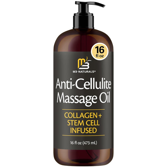 M3 Naturals Firming Body Massage Oil with Collagen & Stem Cell – Helps Smooth The Appearance of Cellulite & Improve Skin Texture – Refreshing Aromatherapy Body Oil for Legs & Full Body – 16 Fl Oz
