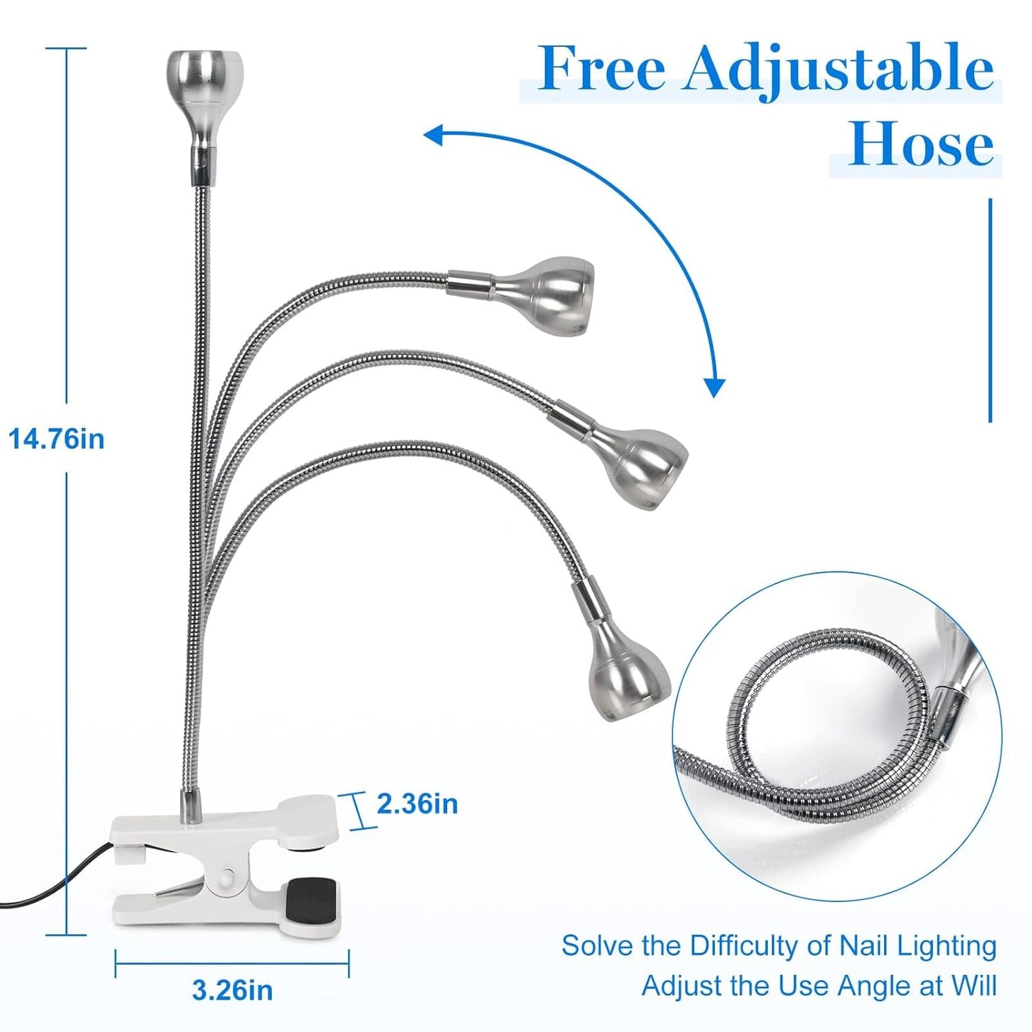 AORAEM U V Nail Lamp - Sliver 3W U V Light for Nails 35NM U V LED Nail Lamp with Gooseneck and Clamp for Gel Nails (AA-Silver)