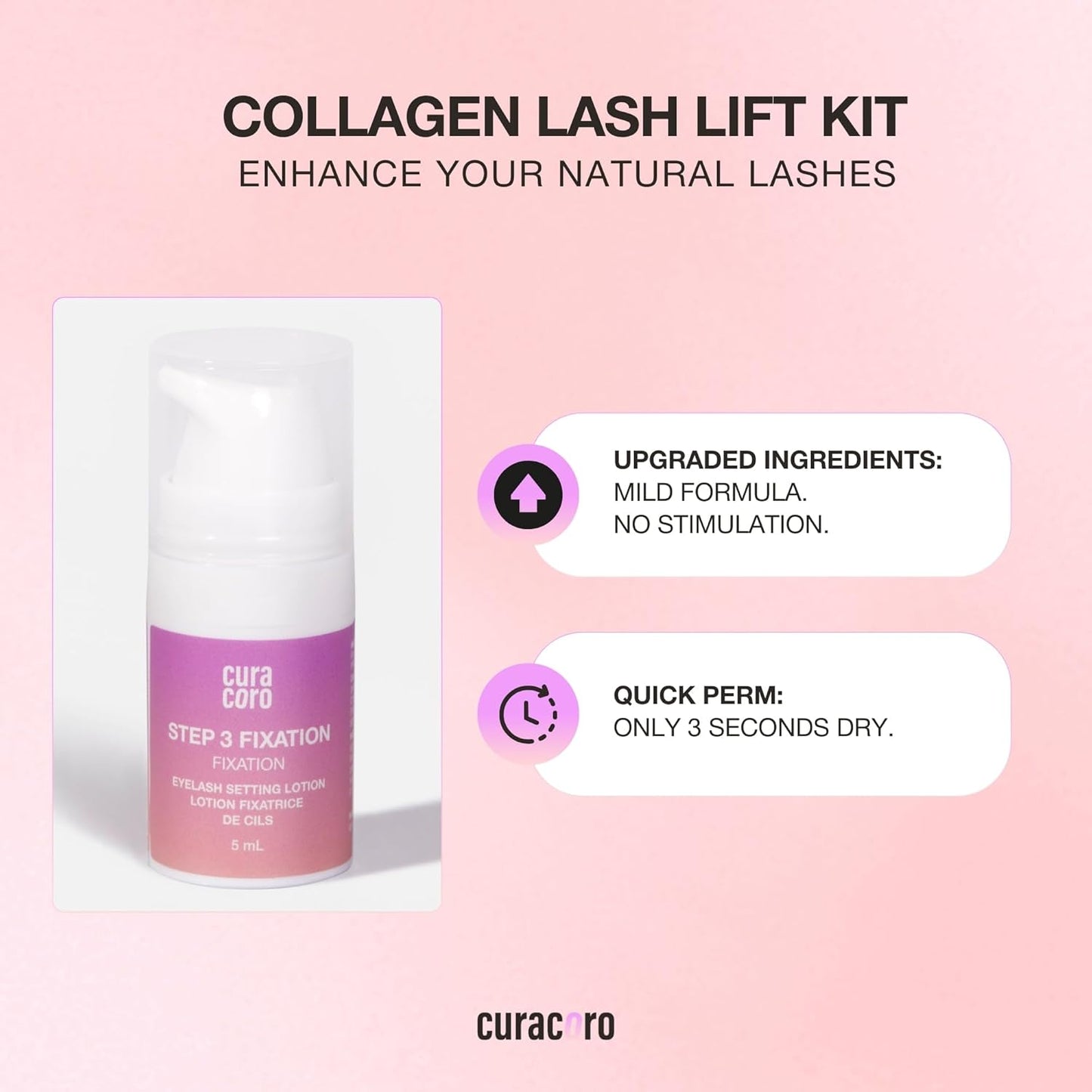 Curacoro Lash Lift Fixation Lotion - Professional Eyelash Perm Kit, Semi-Permanent Lash Curling, Nourishing Collagen, Hygiene Safe & Easy to Clean, Professional Use (Step 3)