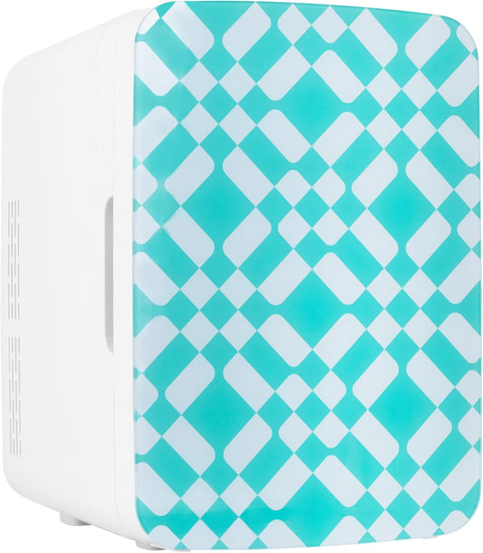 Cooluli 10L Mini Fridge for Bedroom - Car, Office Desk & Dorm Room - 12v Portable Cooler & Warmer for Food, Drinks, Skincare, Beauty & Makeup - AC/DC Small Refrigerator with Glass Front, Green Pattern