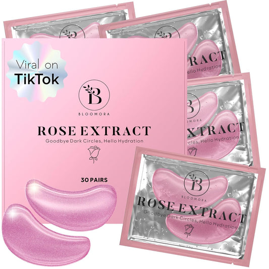 Rose Eye Mask (30 Pairs) | Eye Masks with Niacinamide & Hyaluronic Acid | Under Eye Patches for Dark Circles | Under Eye Patches for Puffy Eyes | Eye Care