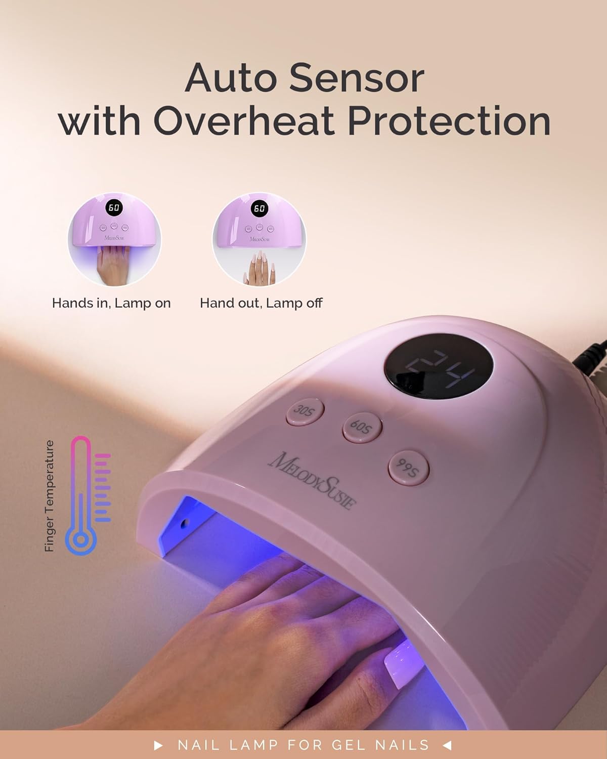 MelodySusie UV Nail Lamp, Plus30F UV Light for Gel Nails LED Nail Dryer with 3 Timer, Smart Sensor, LCD Display Fast Curing Gel Nail Polish Nail Art Tools Manicure Accessories-Purple