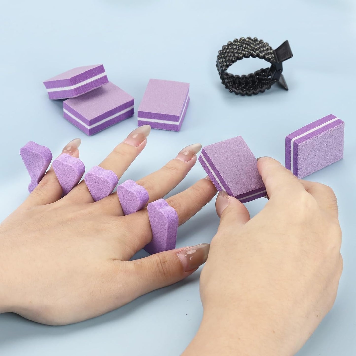 102pcs Toe Separators Set - Premium Pedicure Tool Super Soft Pedicure Toe Separator- Mini Nail Buffer Block File 80/100 Grit 2 Sided, Purple