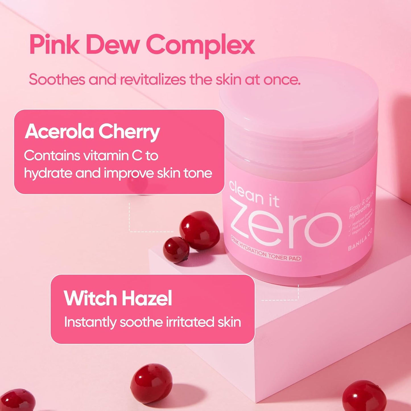 BANILA CO Clean it Zero Pink Hydration Toner Pad | Vegan Korean 3-Layered Pads | Hyaluronic Acids and Vitamin Complex to Moisturize and Soothe Skin | Hypoallergenic, Alcohol Free (70 Pads)